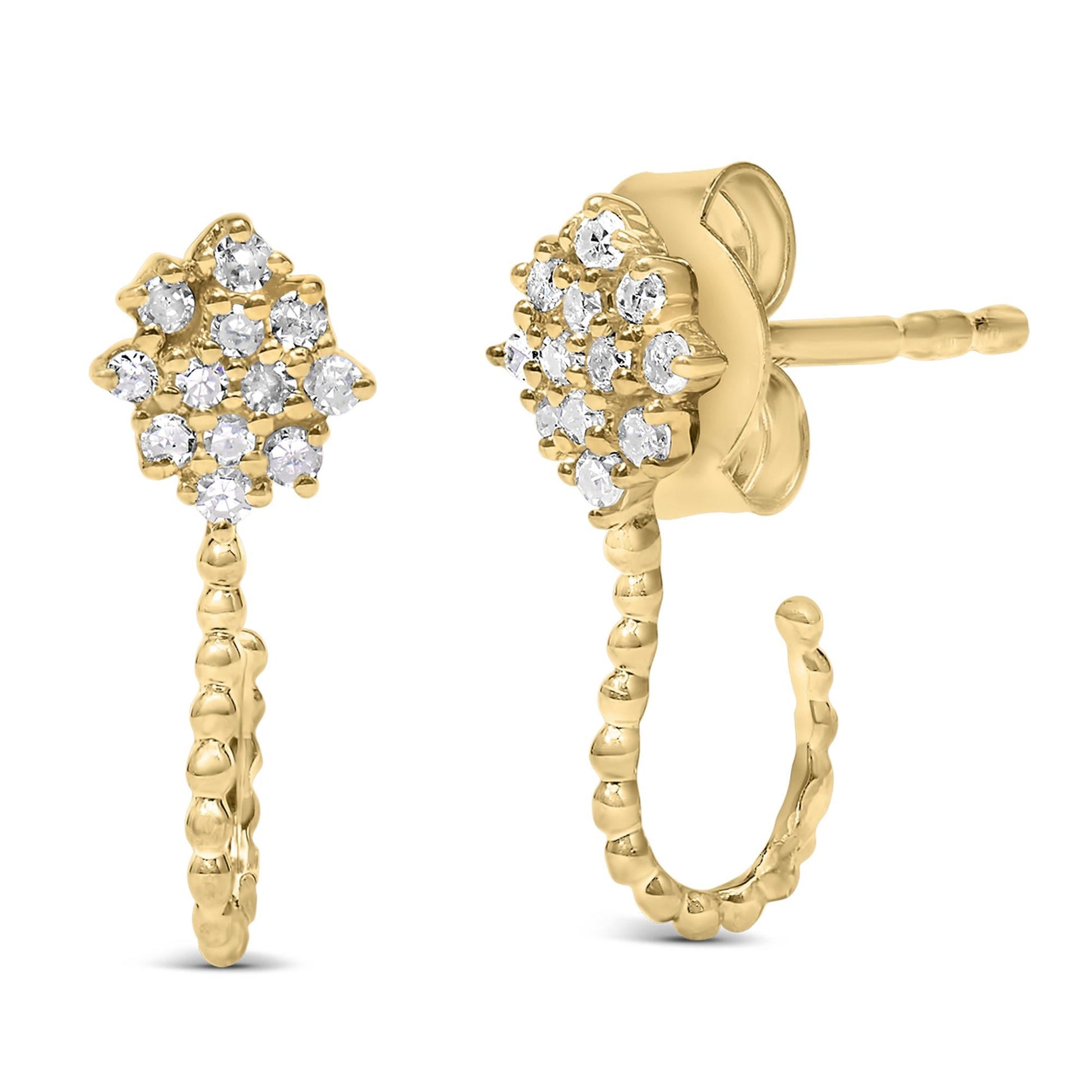 14K Yellow Gold Plated .925 Sterling Silver 1/10 Cttw Diamond Floral Cluster and Beaded Hoop Stud Earrings (H-I Color, I1-I2 Clarity)-0
