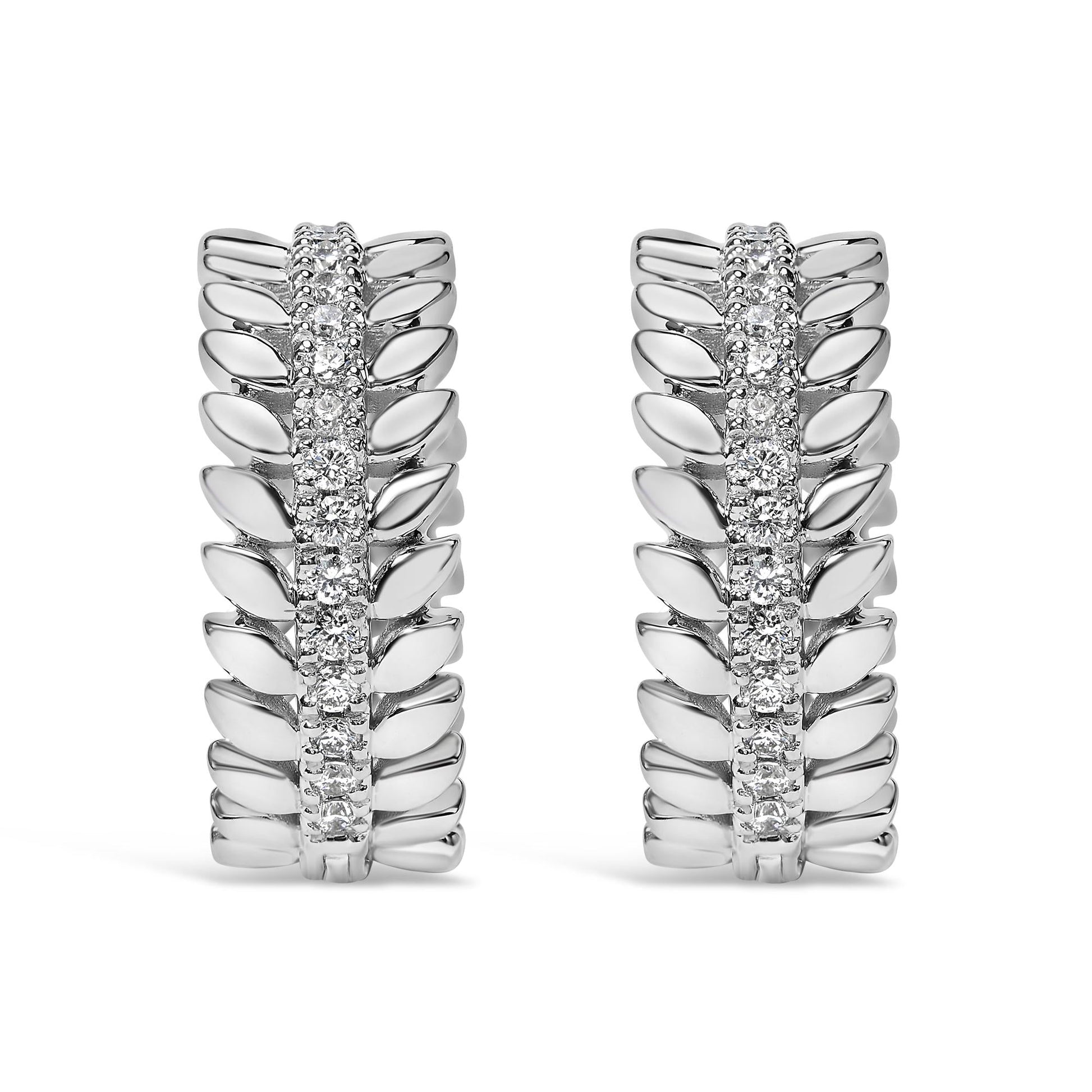 14K White Gold 1/4 Cttw Lab Grown Diamond Leafy Wreath Hoop Earrings (F-G Color, VS1-VS2 Clarity)-1