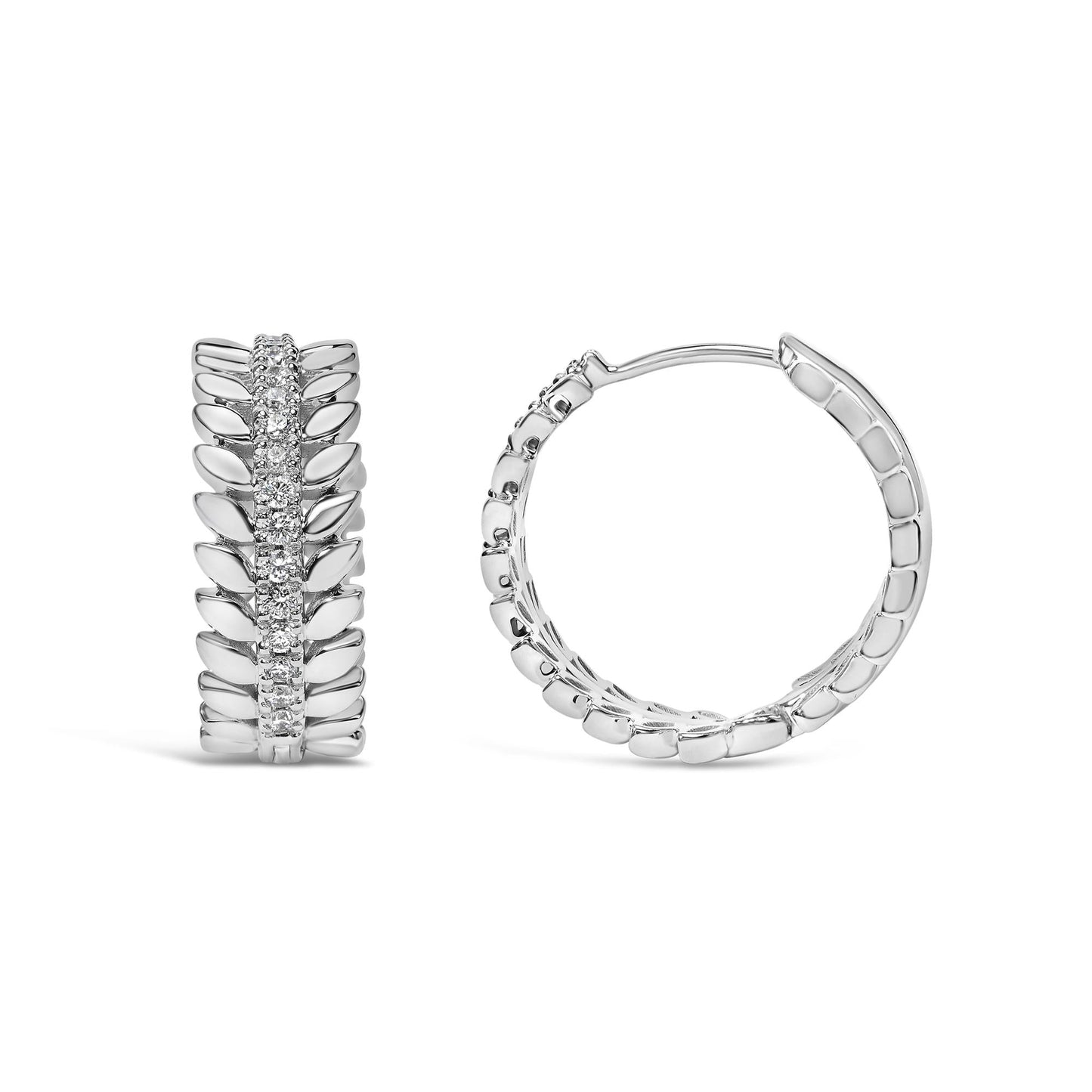 14K White Gold 1/4 Cttw Lab Grown Diamond Leafy Wreath Hoop Earrings (F-G Color, VS1-VS2 Clarity)-3