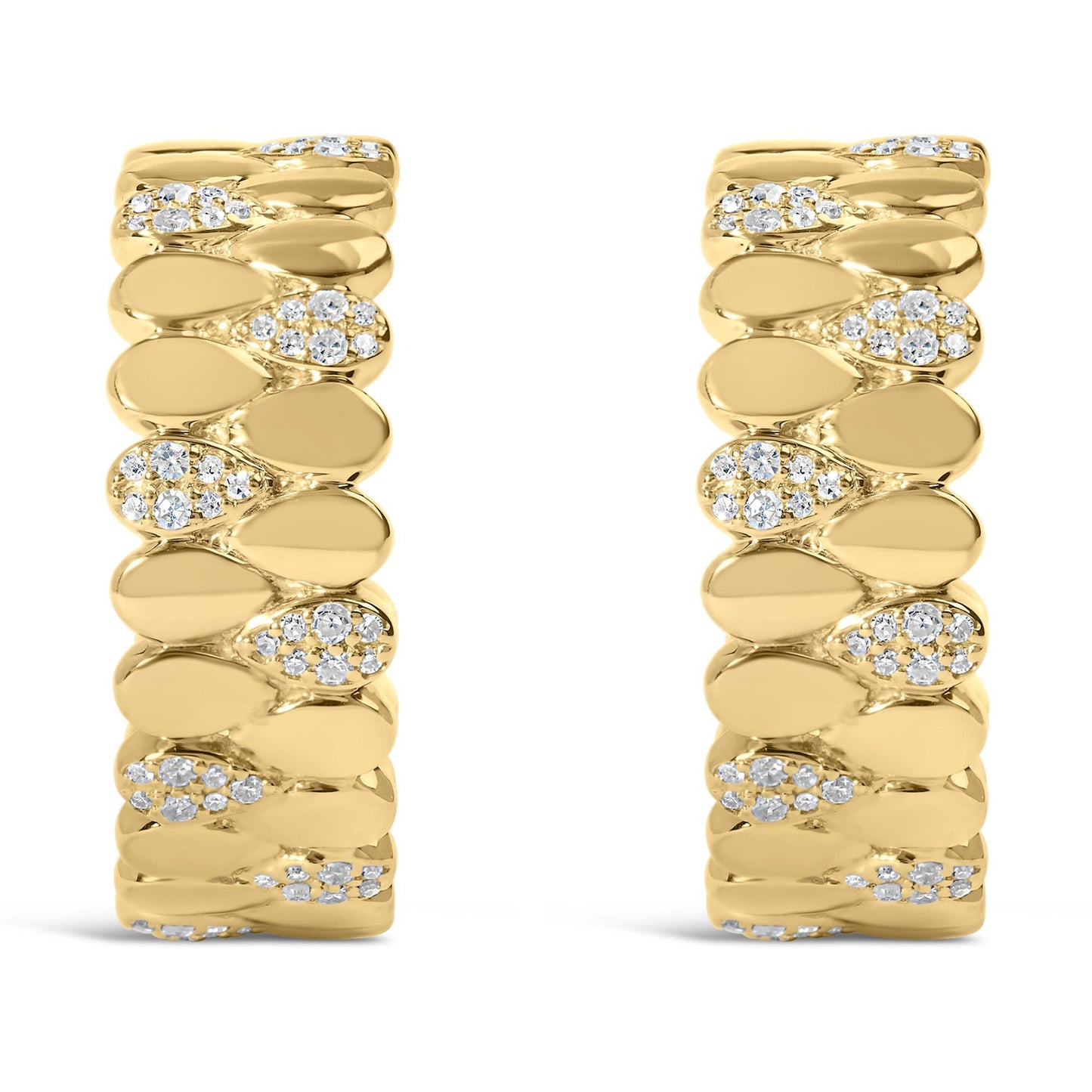 14K Yellow Gold Plated .925 Sterling Silver 3/8 Cttw Diamond Pave Pear Link J Hoop Earrings (H-I Color, I1-I2 Clarity)-1