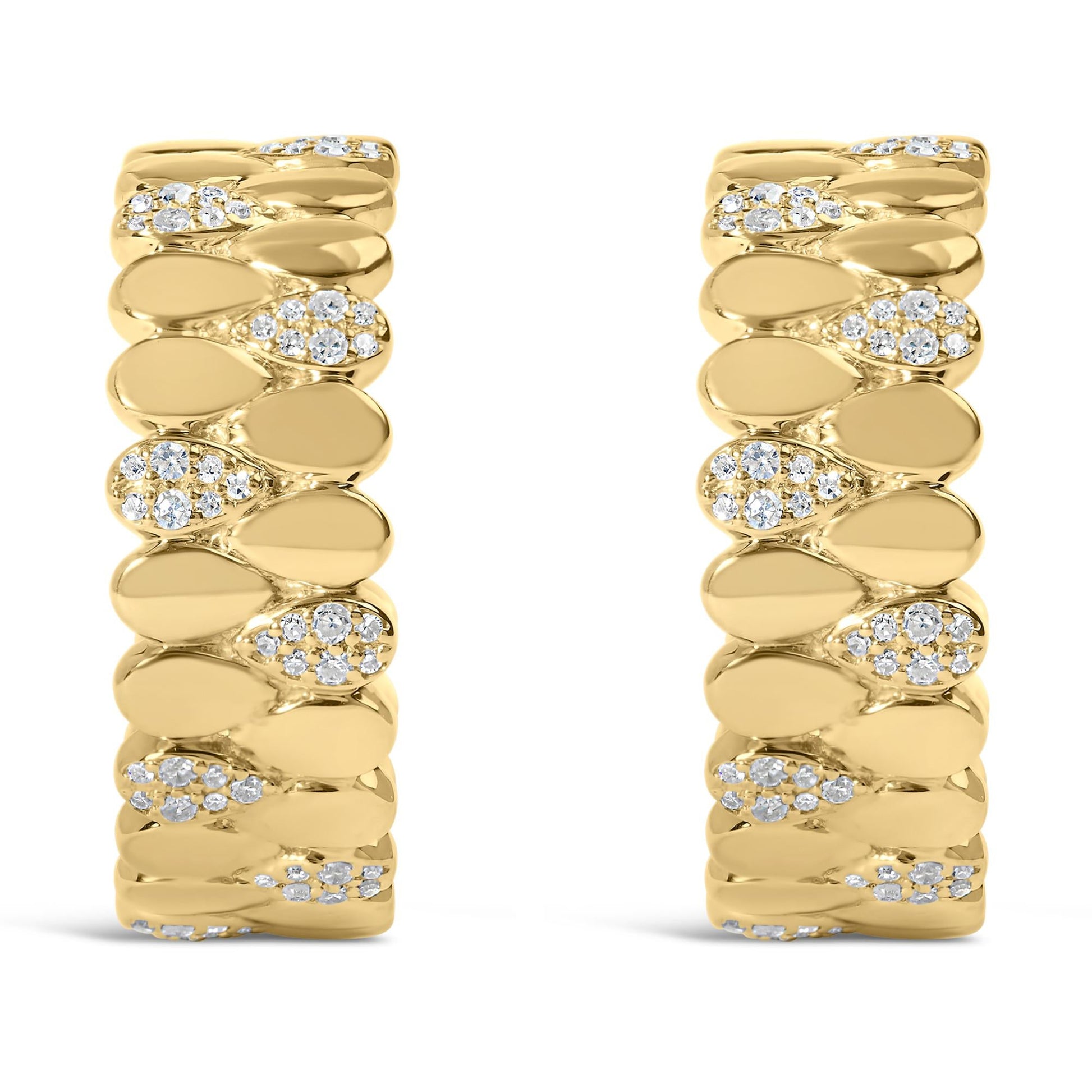 14K Yellow Gold Plated .925 Sterling Silver 3/8 Cttw Diamond Pave Pear Link J Hoop Earrings (H-I Color, I1-I2 Clarity)-1