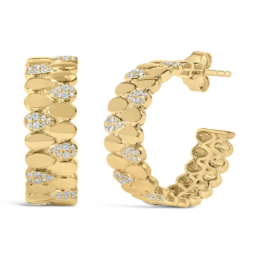14K Yellow Gold Plated .925 Sterling Silver 3/8 Cttw Diamond Pave Pear Link J Hoop Earrings (H-I Color, I1-I2 Clarity)-0