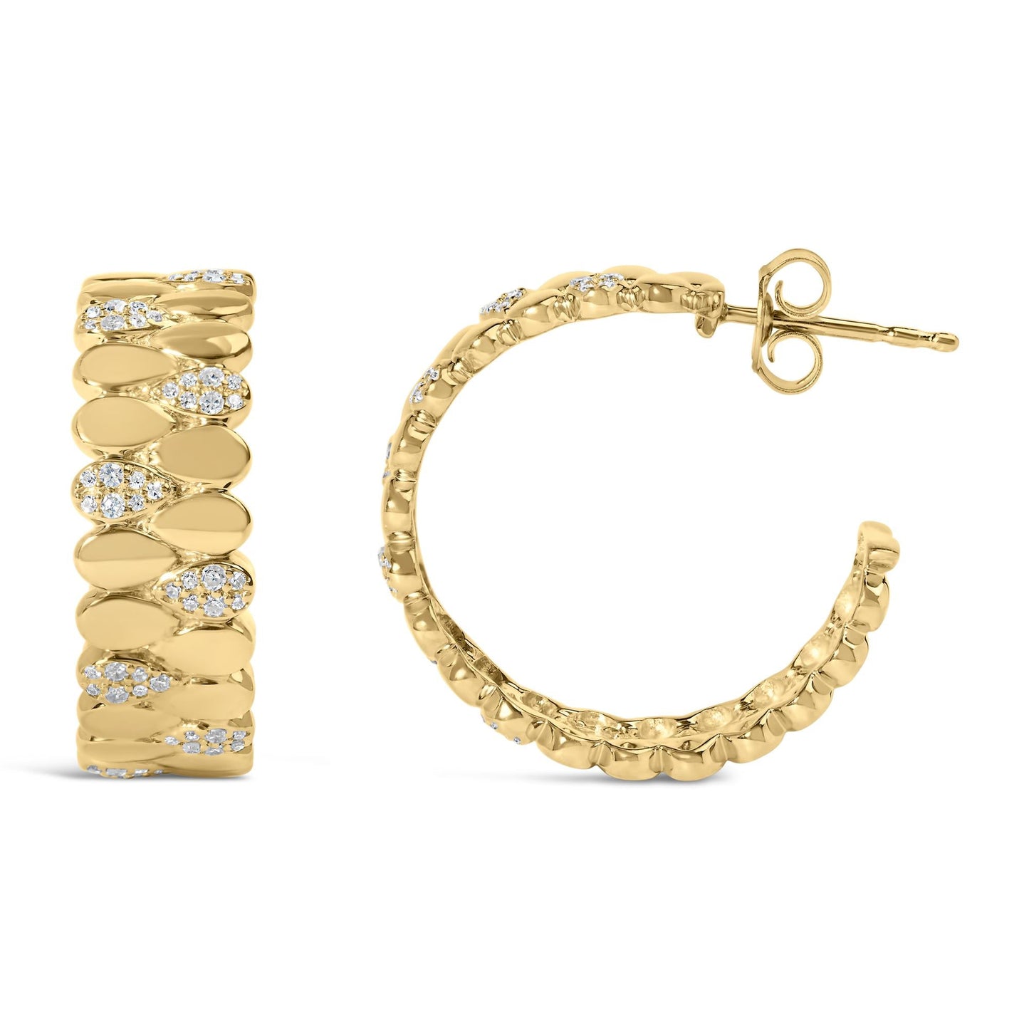14K Yellow Gold Plated .925 Sterling Silver 3/8 Cttw Diamond Pave Pear Link J Hoop Earrings (H-I Color, I1-I2 Clarity)-3