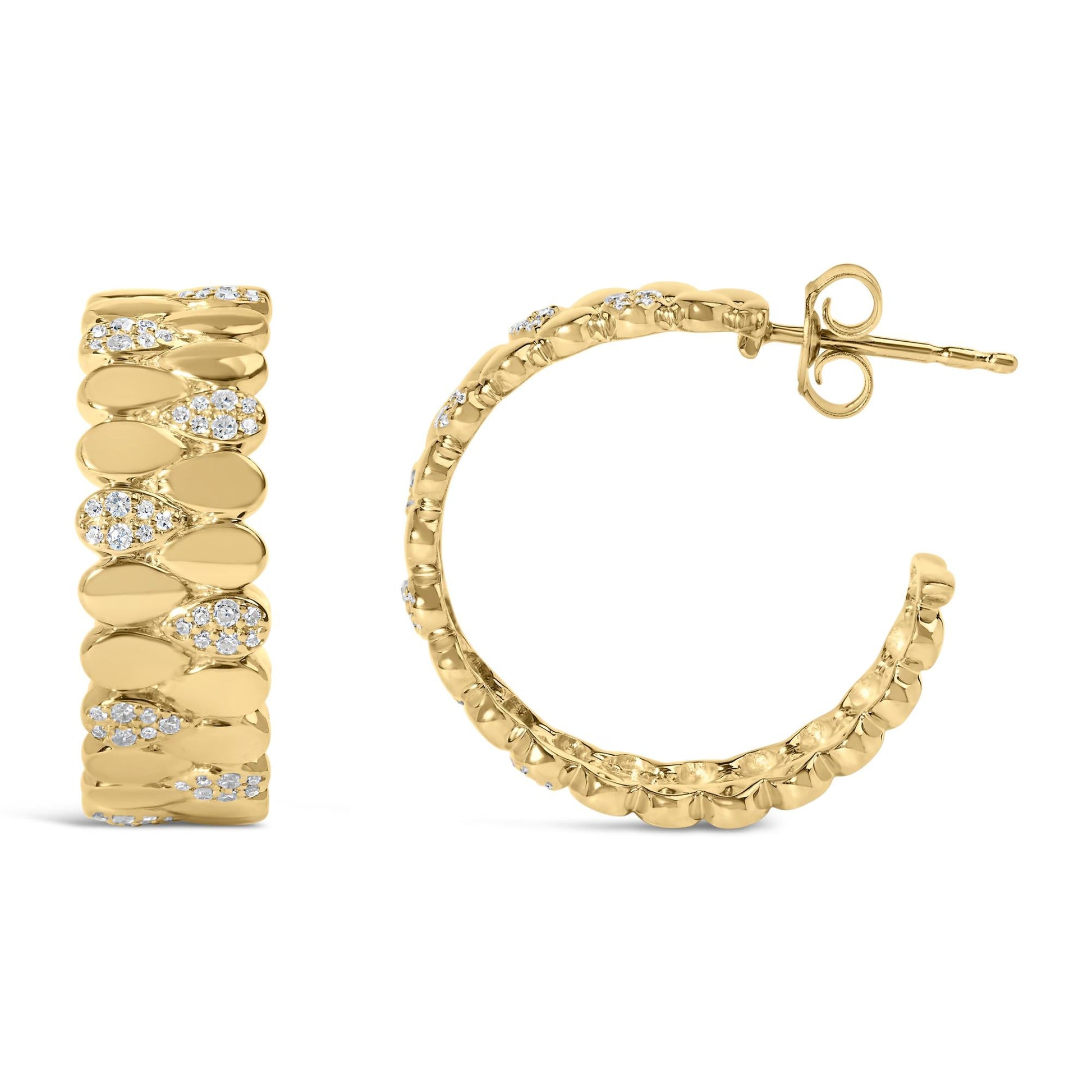 14K Yellow Gold Plated .925 Sterling Silver 3/8 Cttw Diamond Pave Pear Link J Hoop Earrings (H-I Color, I1-I2 Clarity)-3