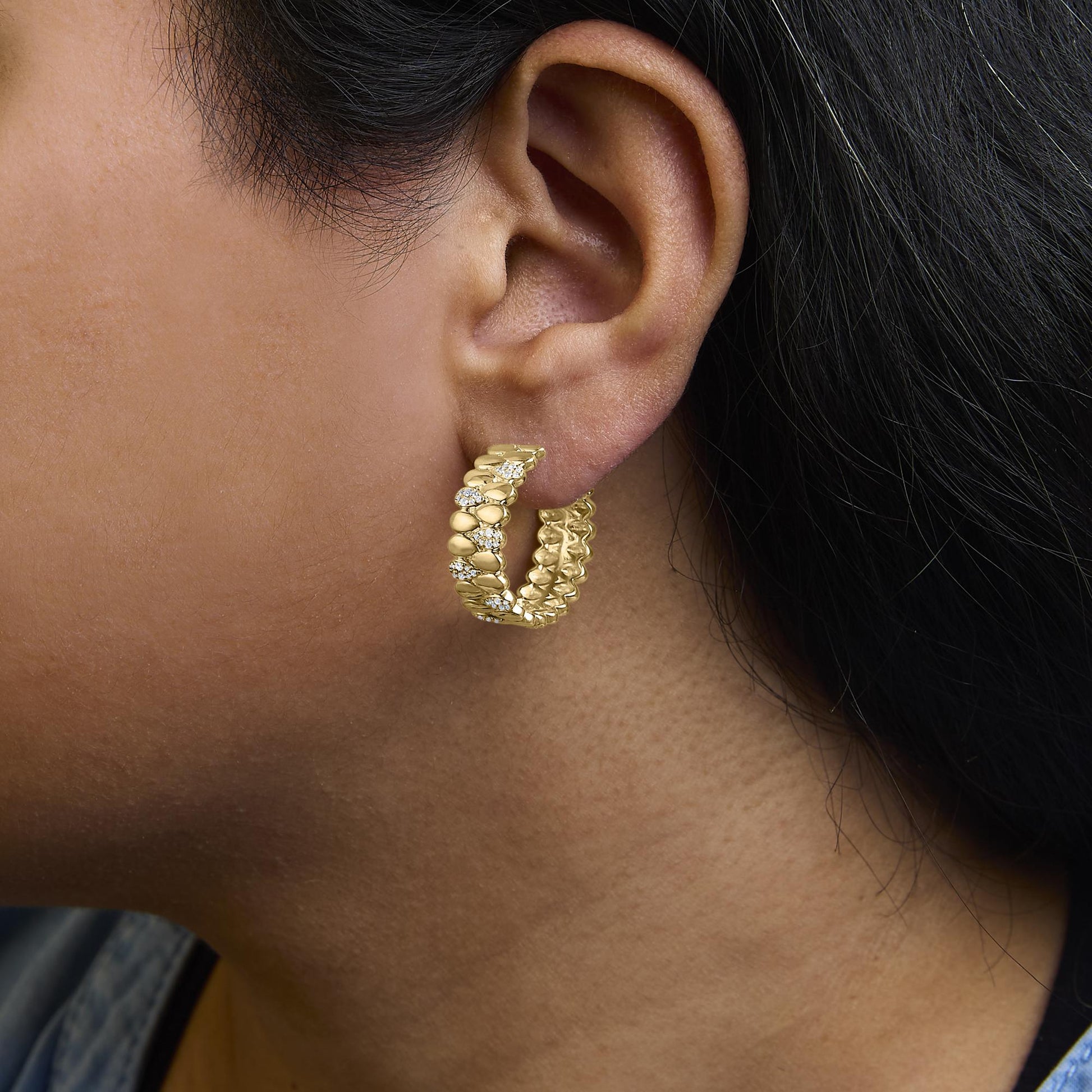 14K Yellow Gold Plated .925 Sterling Silver 3/8 Cttw Diamond Pave Pear Link J Hoop Earrings (H-I Color, I1-I2 Clarity)-2