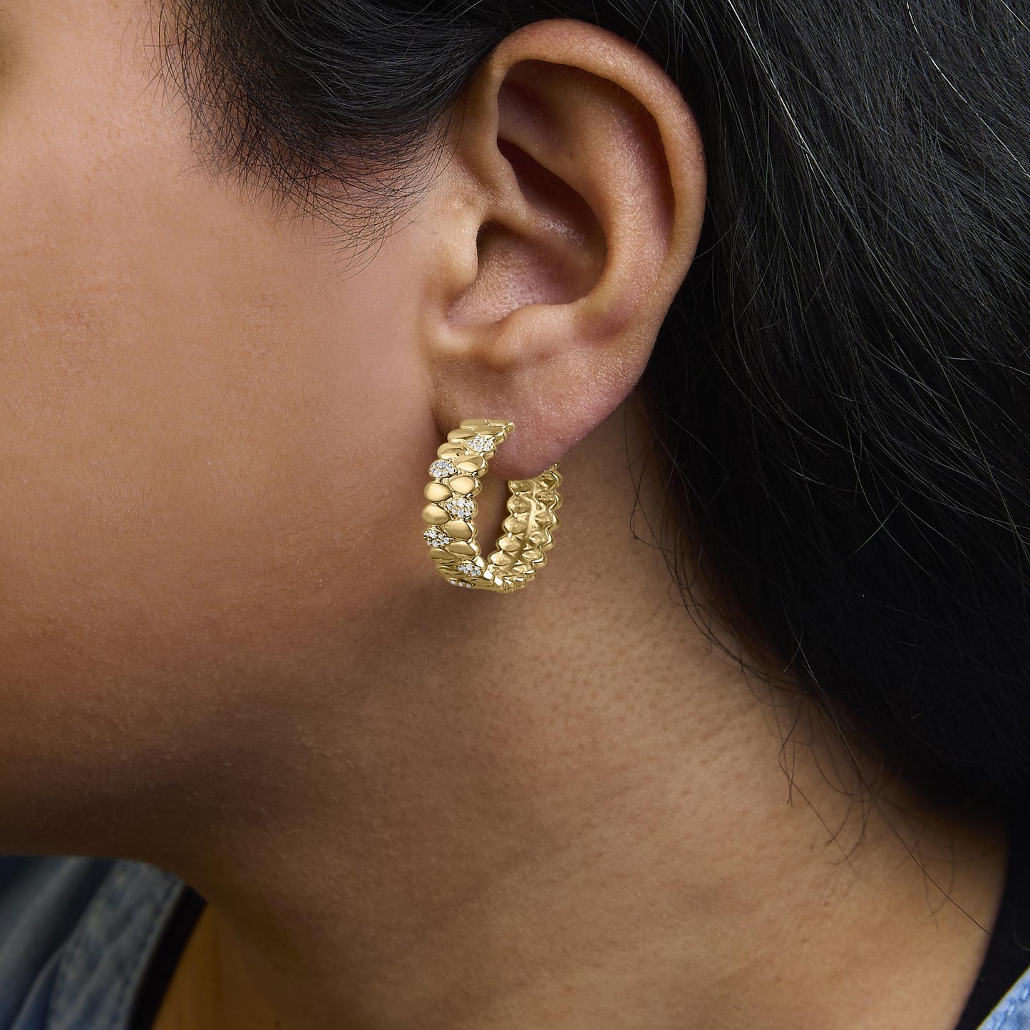 14K Yellow Gold Plated .925 Sterling Silver 3/8 Cttw Diamond Pave Pear Link J Hoop Earrings (H-I Color, I1-I2 Clarity)-2