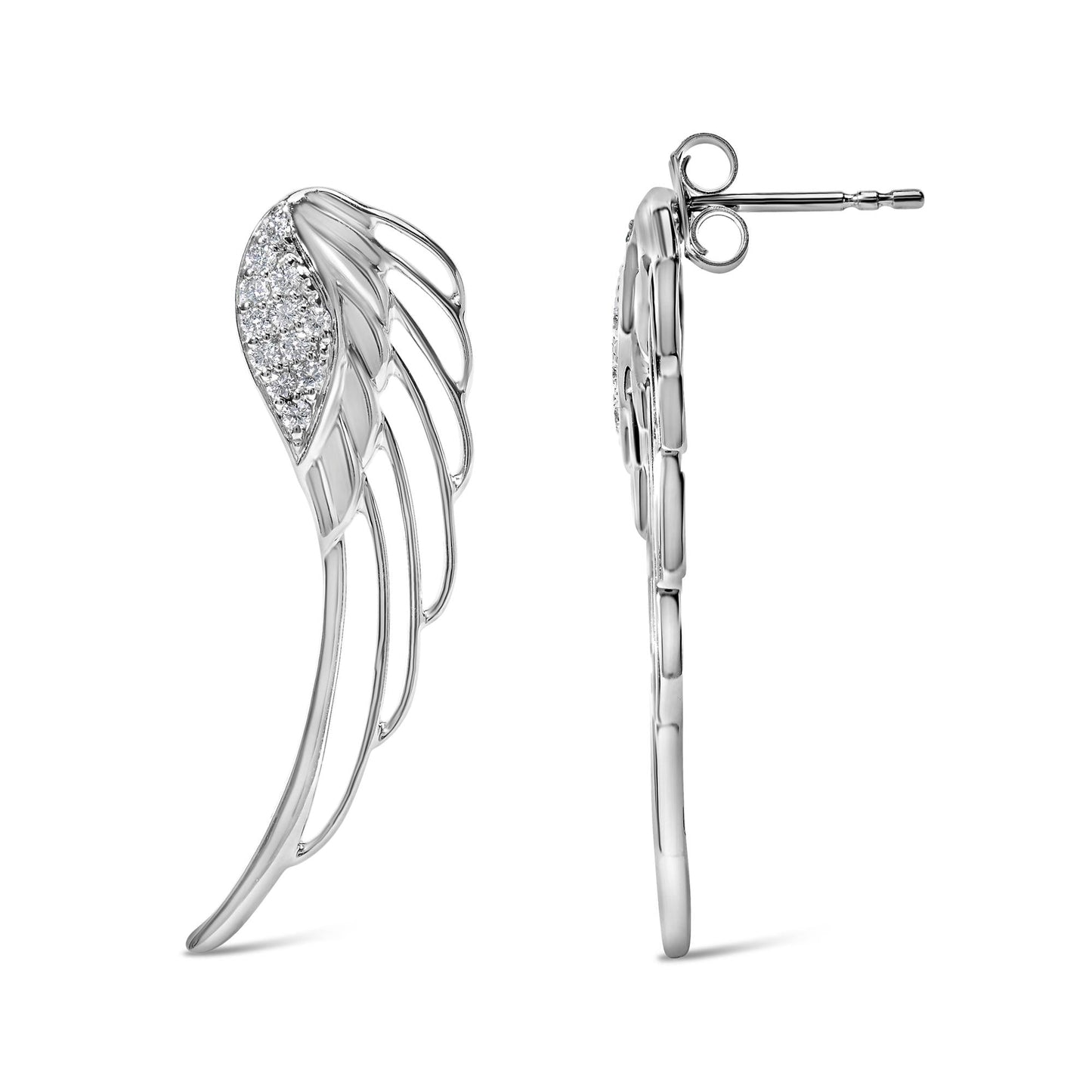14K White Gold 1/4 Cttw Lab Grown Diamond Angel Wing Stud Earrings (F-G Color, VS1-VS2 Clarity)-3