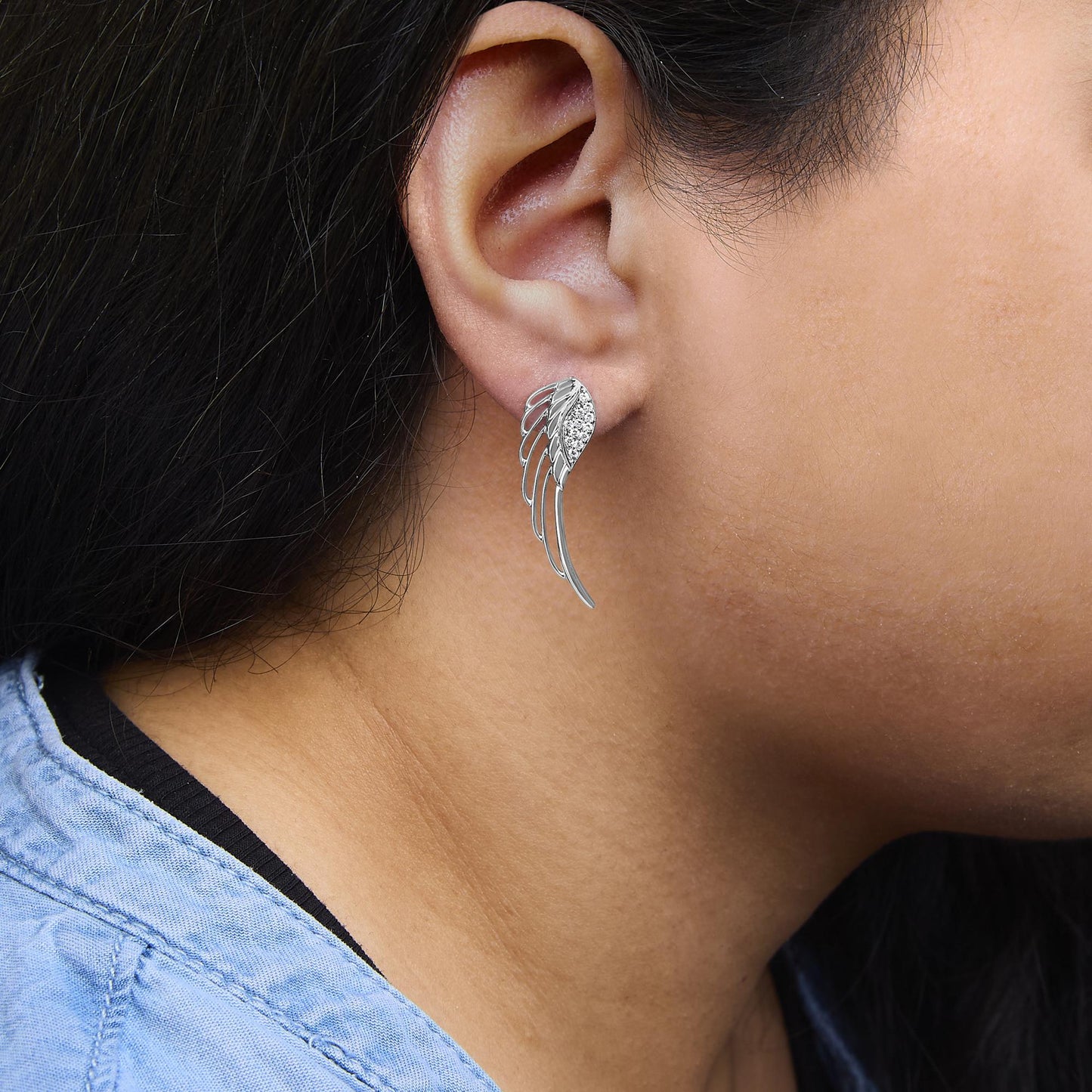 14K White Gold 1/4 Cttw Lab Grown Diamond Angel Wing Stud Earrings (F-G Color, VS1-VS2 Clarity)-2