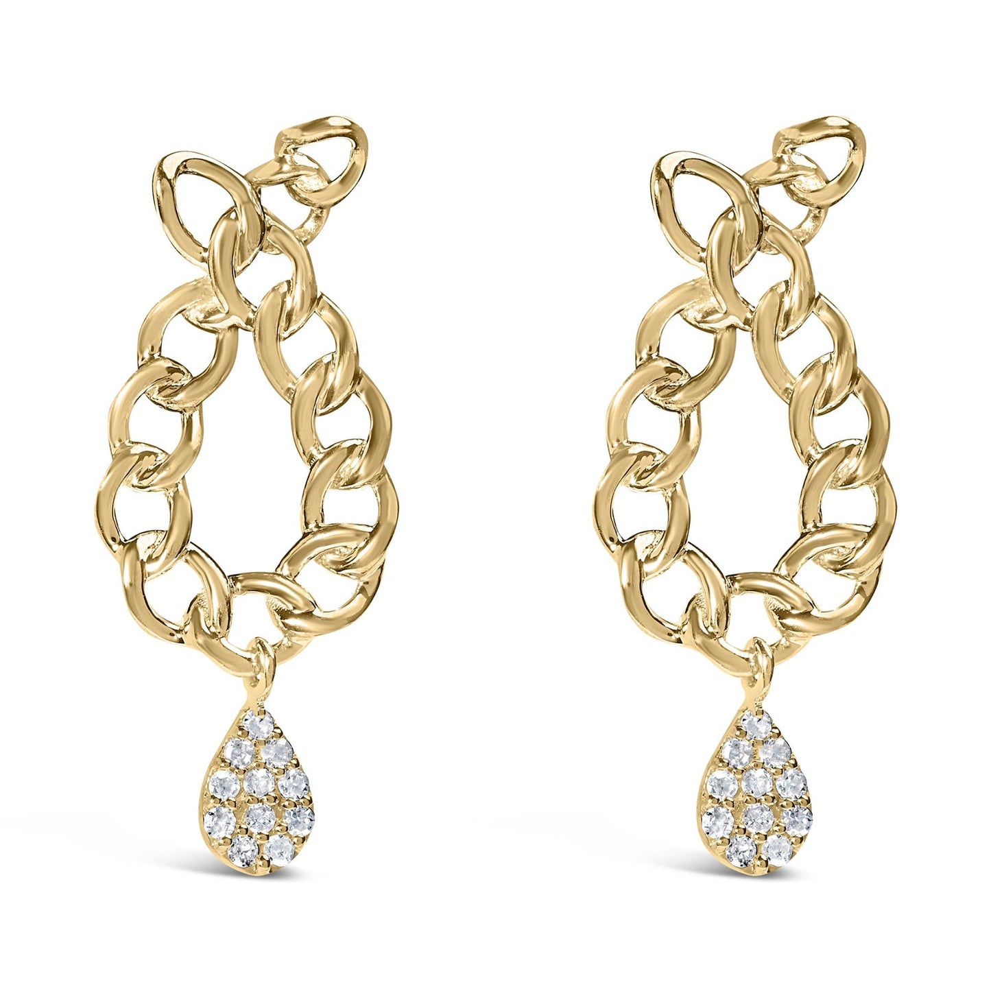 14K Yellow Gold Plated .925 Sterling Silver 1/10 Cttw Diamond Chain Link Teardrop Dangle Earrings (H-I Color, I1-I2 Clarity)-0
