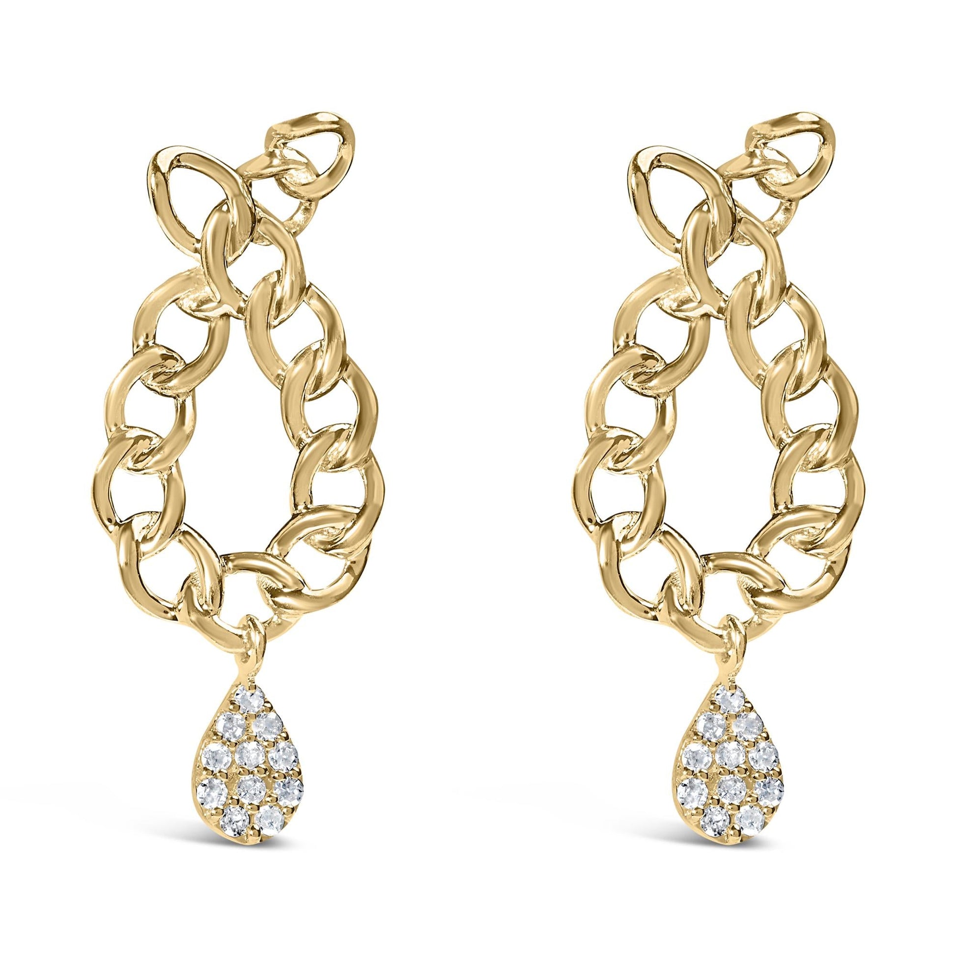 14K Yellow Gold Plated .925 Sterling Silver 1/10 Cttw Diamond Chain Link Teardrop Dangle Earrings (H-I Color, I1-I2 Clarity)-0