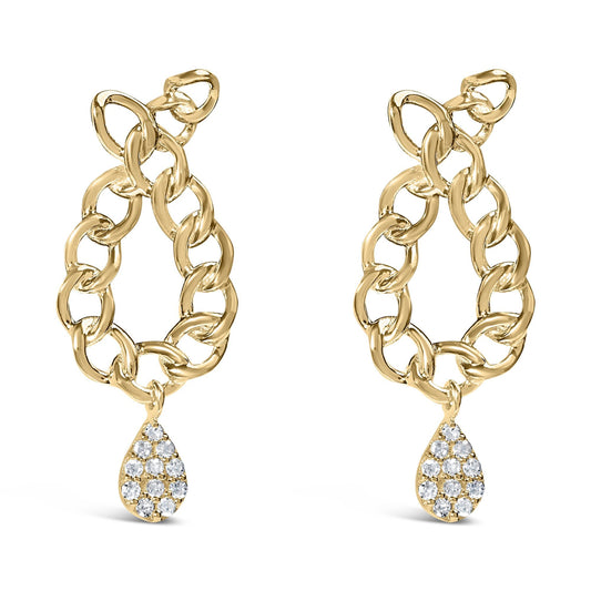 14K Yellow Gold Plated .925 Sterling Silver 1/10 Cttw Diamond Chain Link Teardrop Dangle Earrings (H-I Color, I1-I2 Clarity)-0