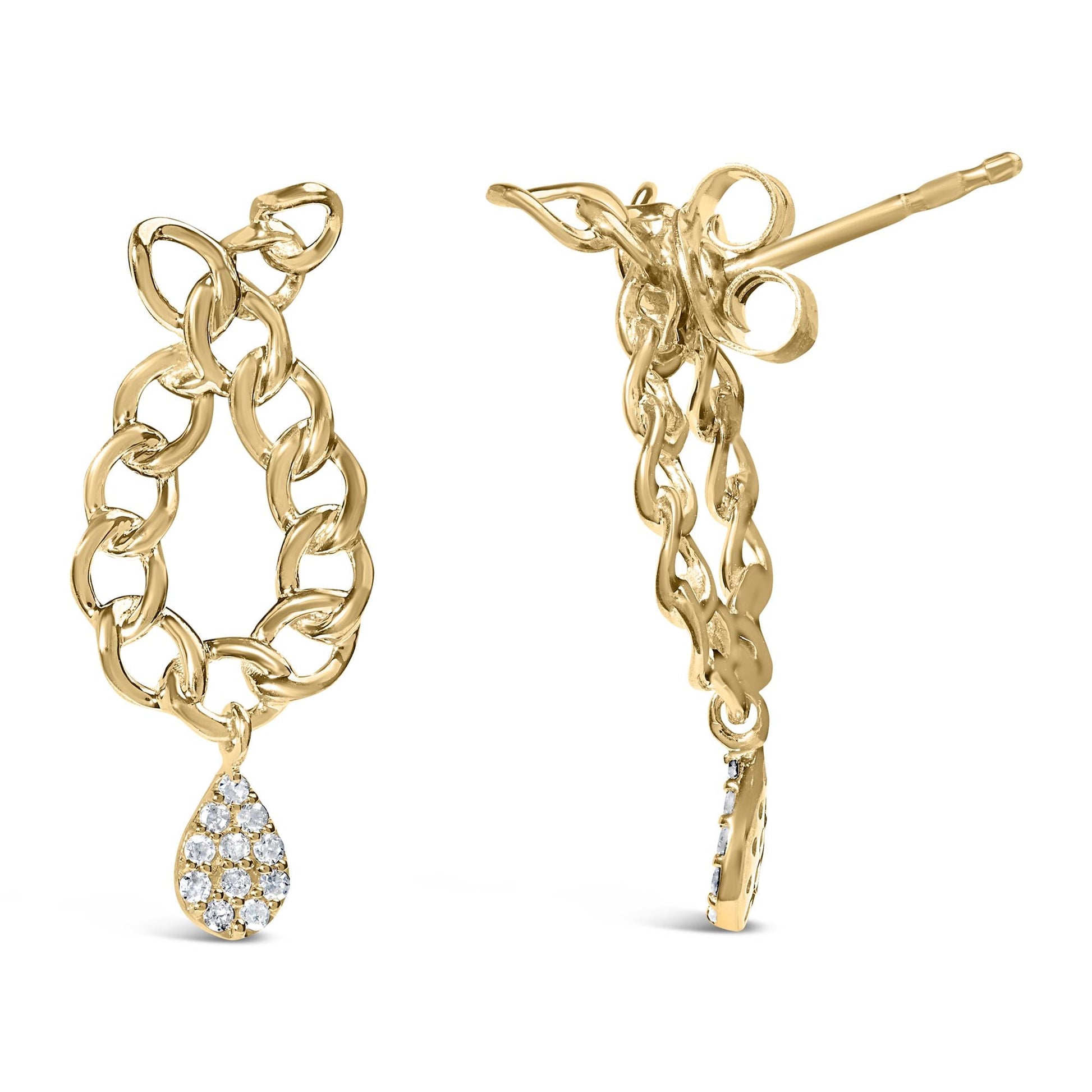 14K Yellow Gold Plated .925 Sterling Silver 1/10 Cttw Diamond Chain Link Teardrop Dangle Earrings (H-I Color, I1-I2 Clarity)-3