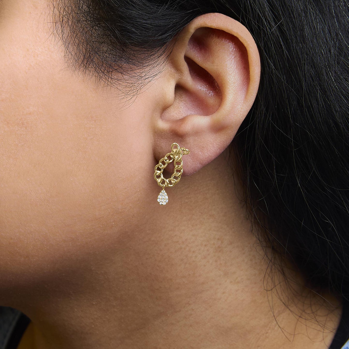 14K Yellow Gold Plated .925 Sterling Silver 1/10 Cttw Diamond Chain Link Teardrop Dangle Earrings (H-I Color, I1-I2 Clarity)-2