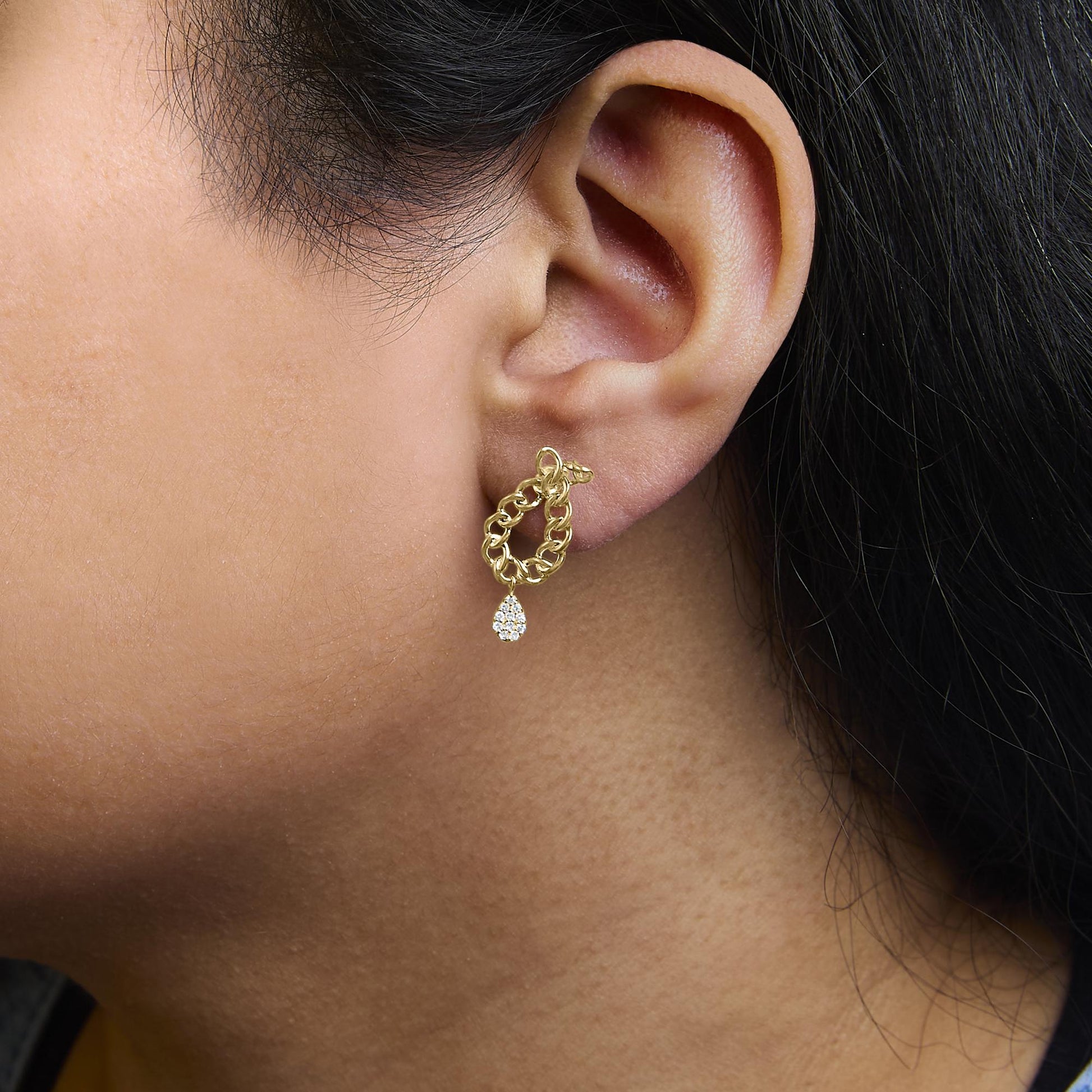 14K Yellow Gold Plated .925 Sterling Silver 1/10 Cttw Diamond Chain Link Teardrop Dangle Earrings (H-I Color, I1-I2 Clarity)-2