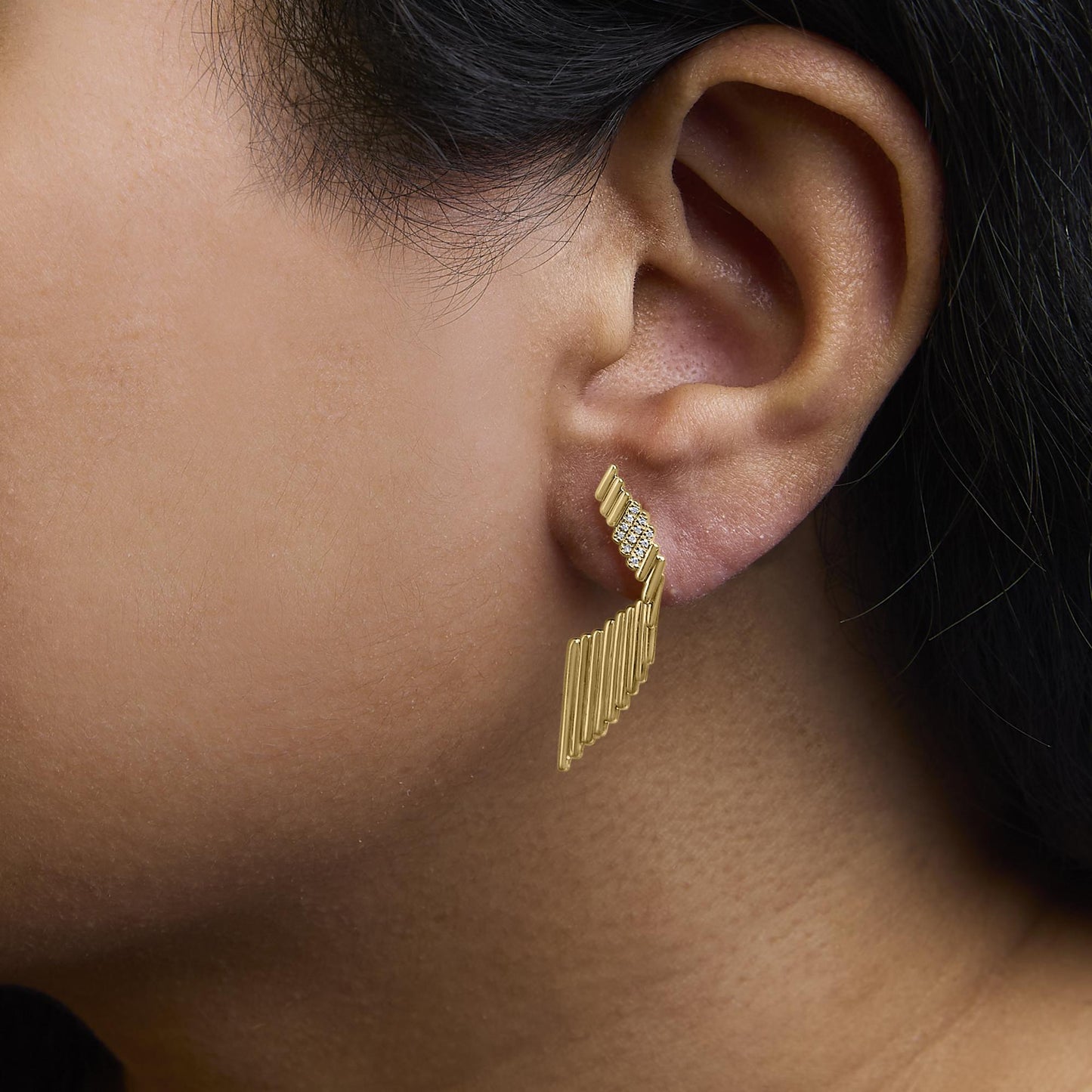14K Yellow Gold Plated .925 Sterling Silver Sculpted Diamond Accent Drop Earrings (H-I Color, I1-I2 Clarity)-2