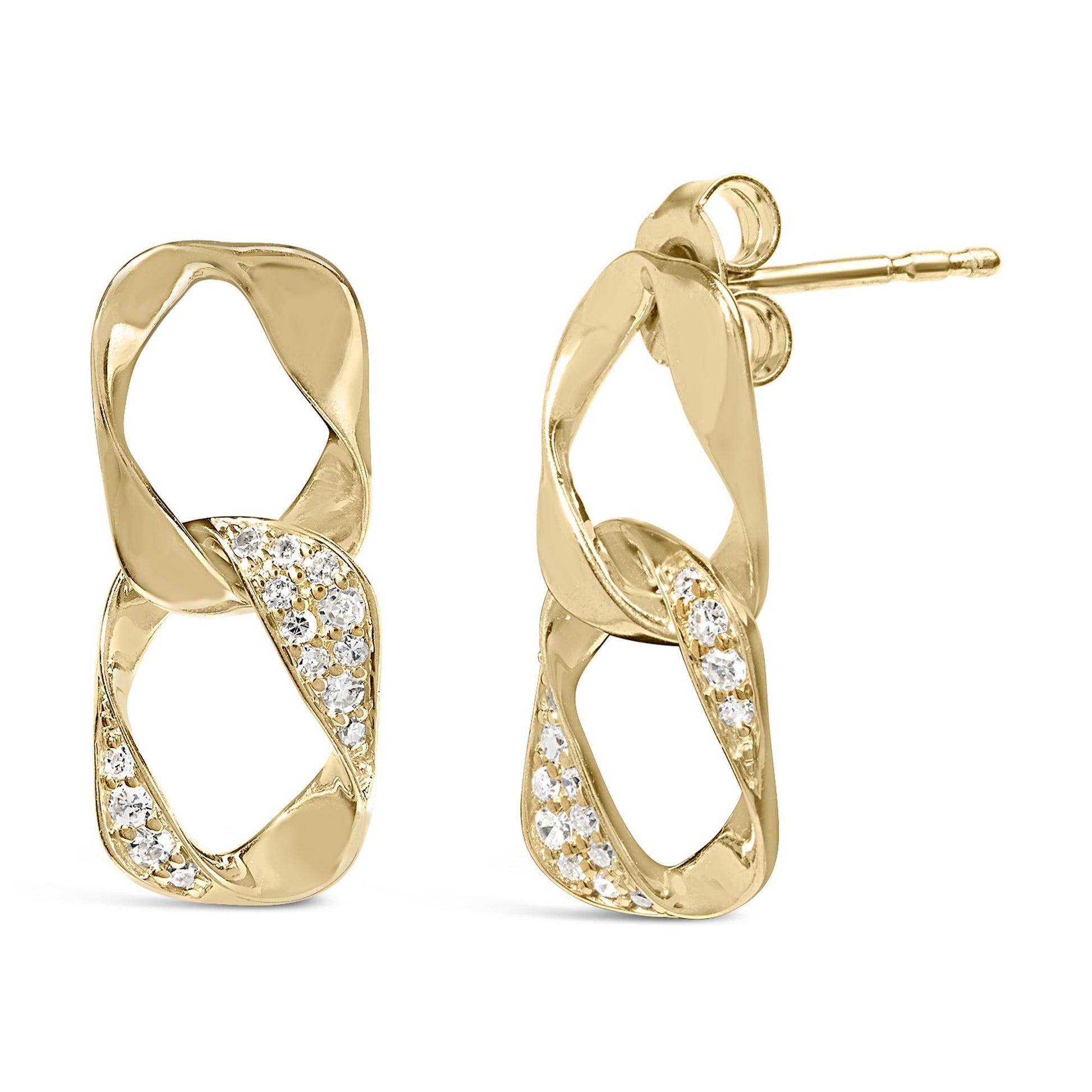 14K Yellow Gold Plated .925 Sterling Silver Open Link 1/5 Cttw Diamond Drop Earrings (H-I Color, I1-I2 Clarity)-3