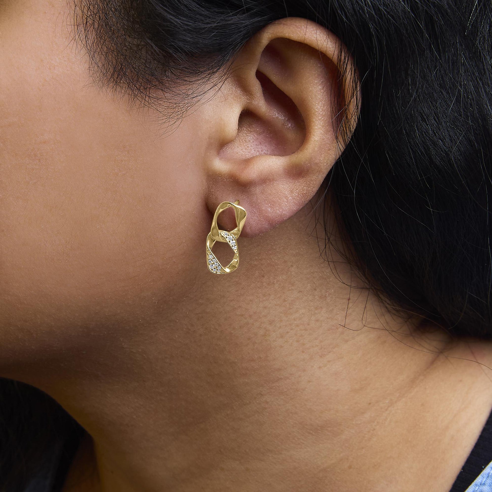 14K Yellow Gold Plated .925 Sterling Silver Open Link 1/5 Cttw Diamond Drop Earrings (H-I Color, I1-I2 Clarity)-2