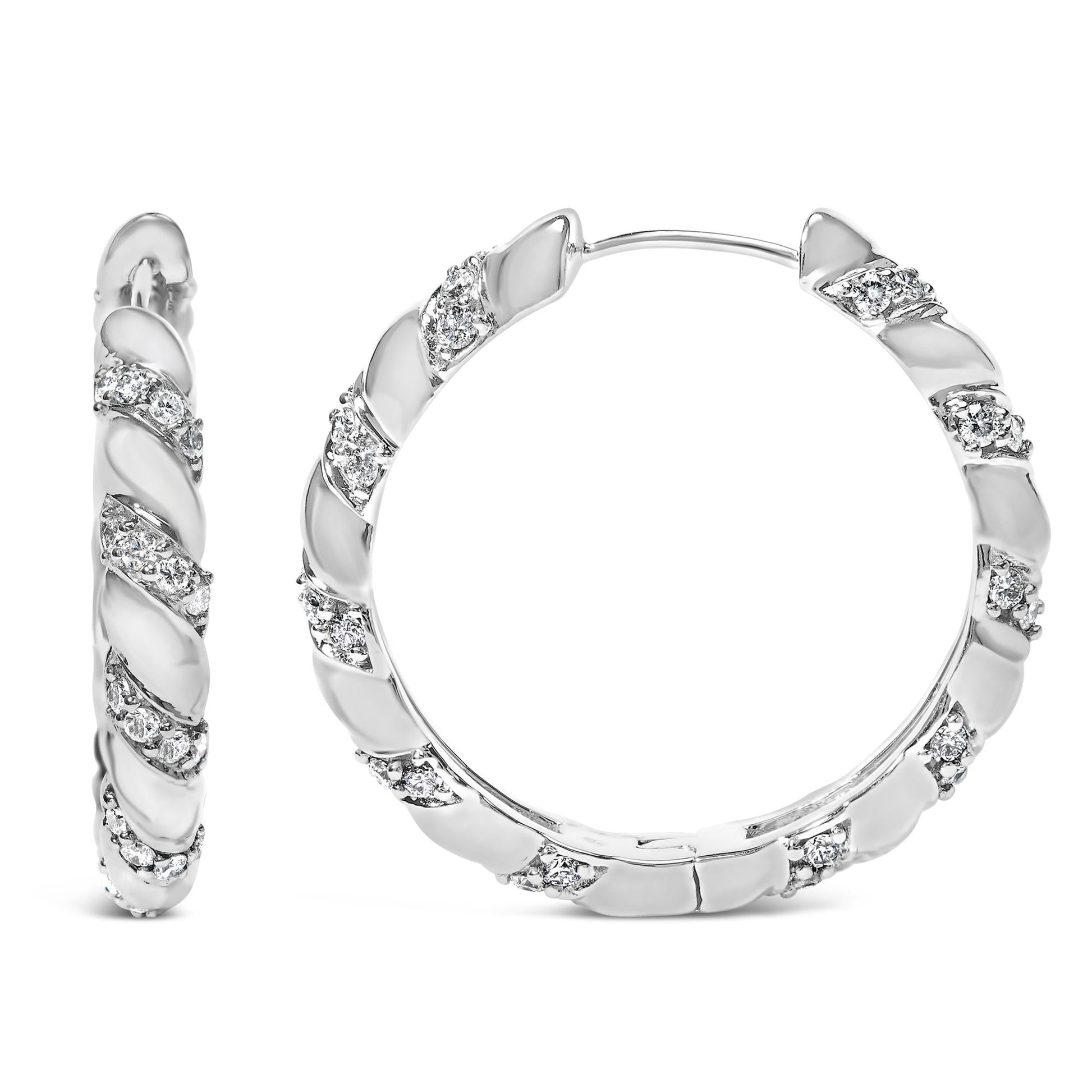 14K White Gold 1 1/5 Cttw Lab Grown Diamond Swirl Design 1" Inch Hoop Earrings (F-G Color, VS1-VS2 Clarity)-3