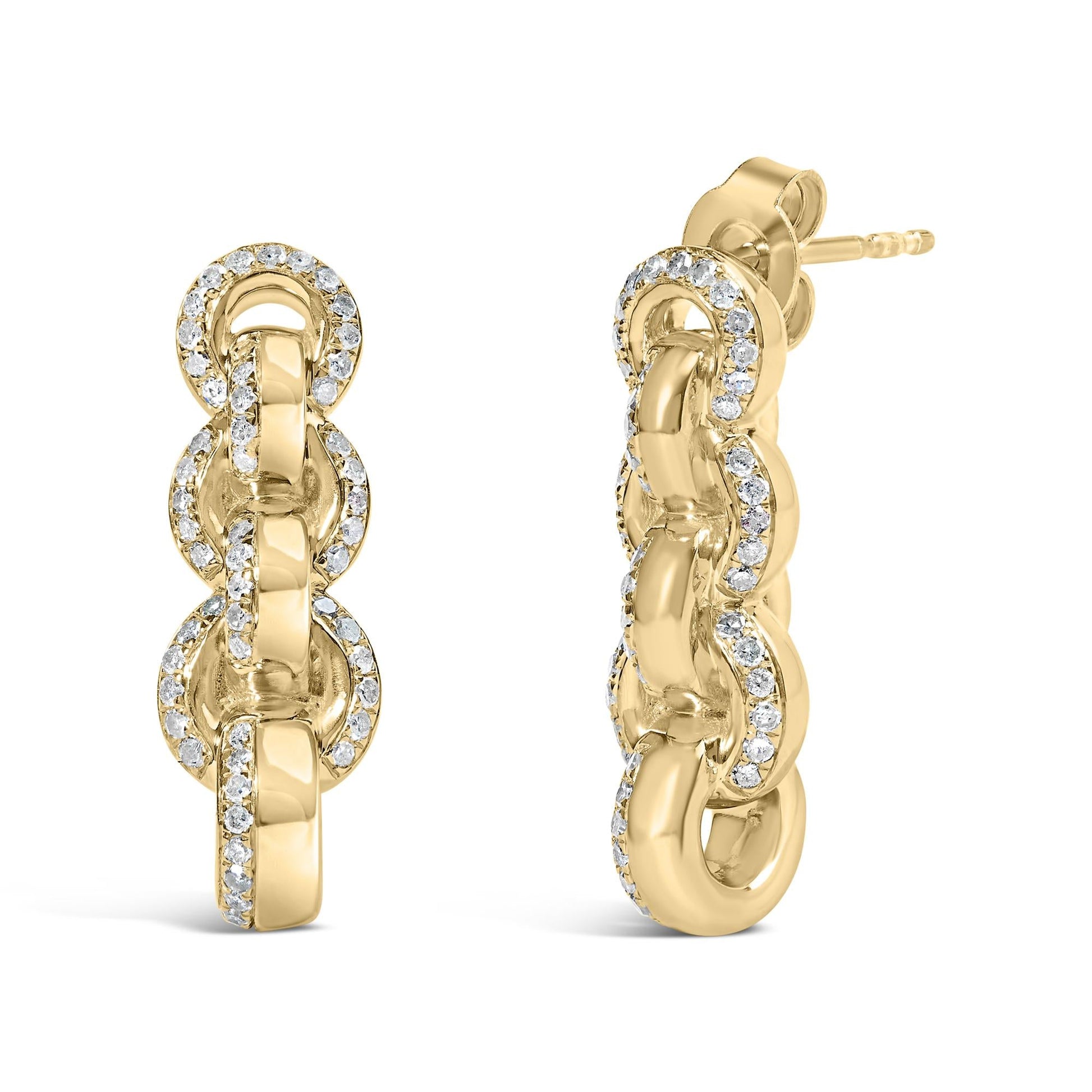 14K Yellow Gold Plated .925 Sterling Silver 1/2 Cttw Diamond Chain Link Drop Earrings (H-I Color, I1-I2 Clarity)-0