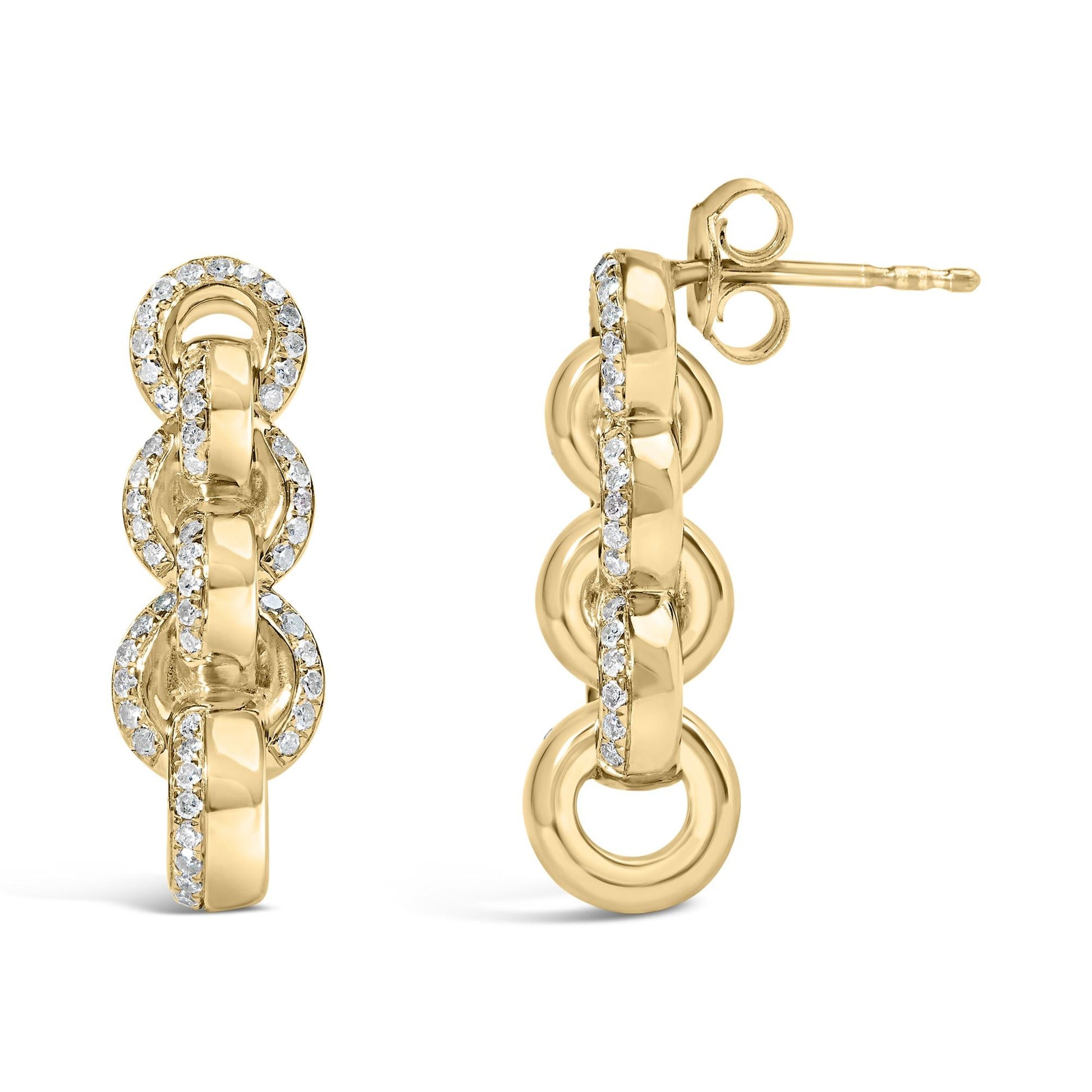 14K Yellow Gold Plated .925 Sterling Silver 1/2 Cttw Diamond Chain Link Drop Earrings (H-I Color, I1-I2 Clarity)-3