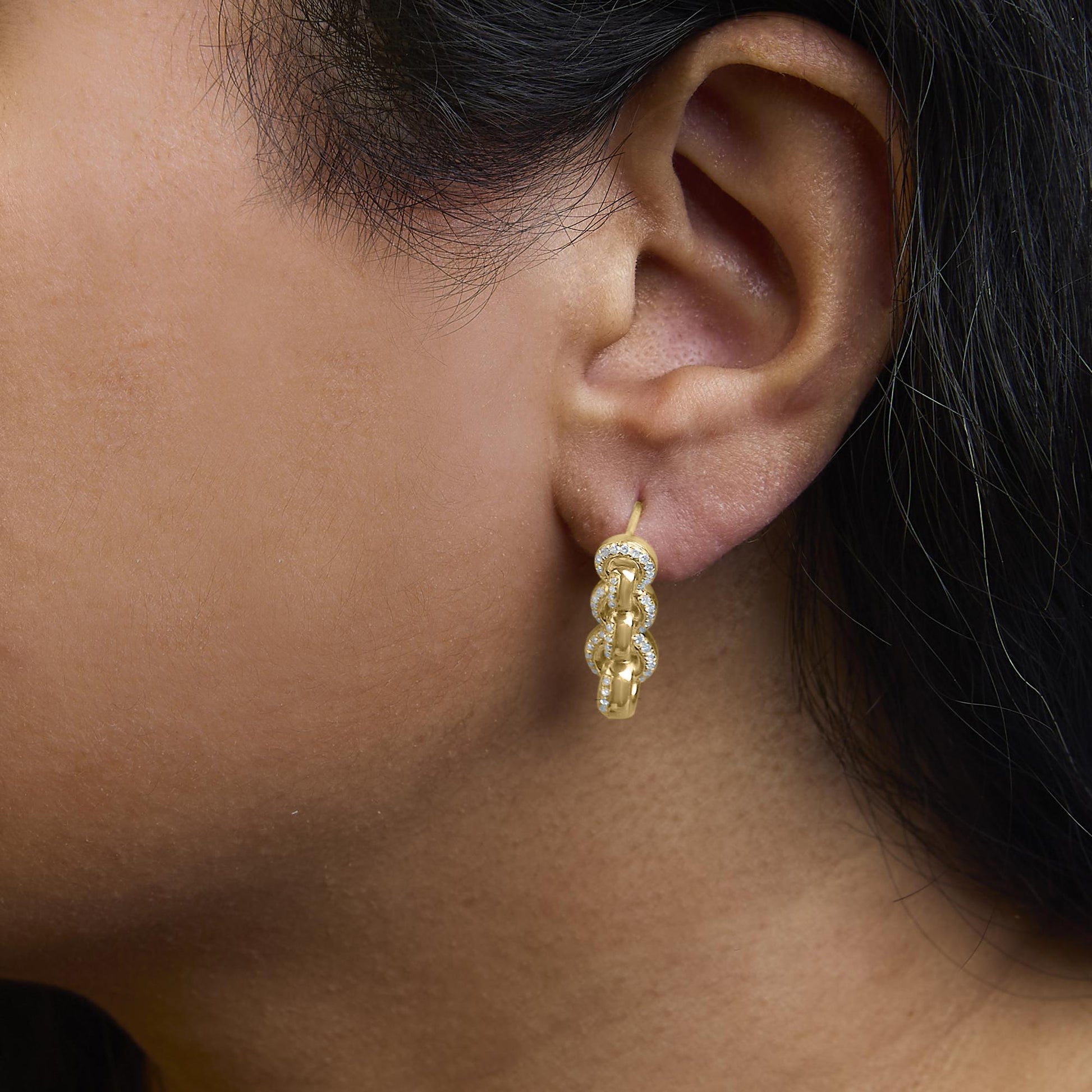 14K Yellow Gold Plated .925 Sterling Silver 1/2 Cttw Diamond Chain Link Drop Earrings (H-I Color, I1-I2 Clarity)-2