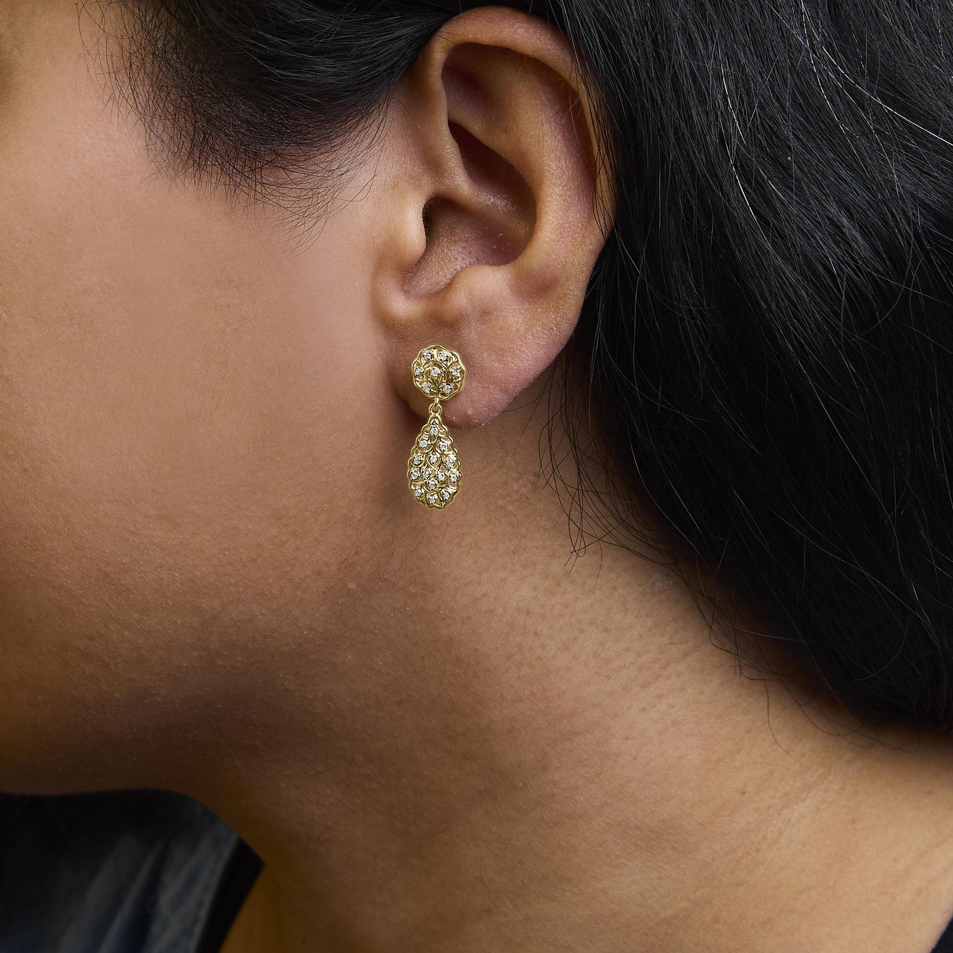 14K Yellow Gold Plated Sterling Silver 1/5 Cttw Diamond Teardrop Filigree Earrings (H-I Color, I1-I2 Clarity)-2