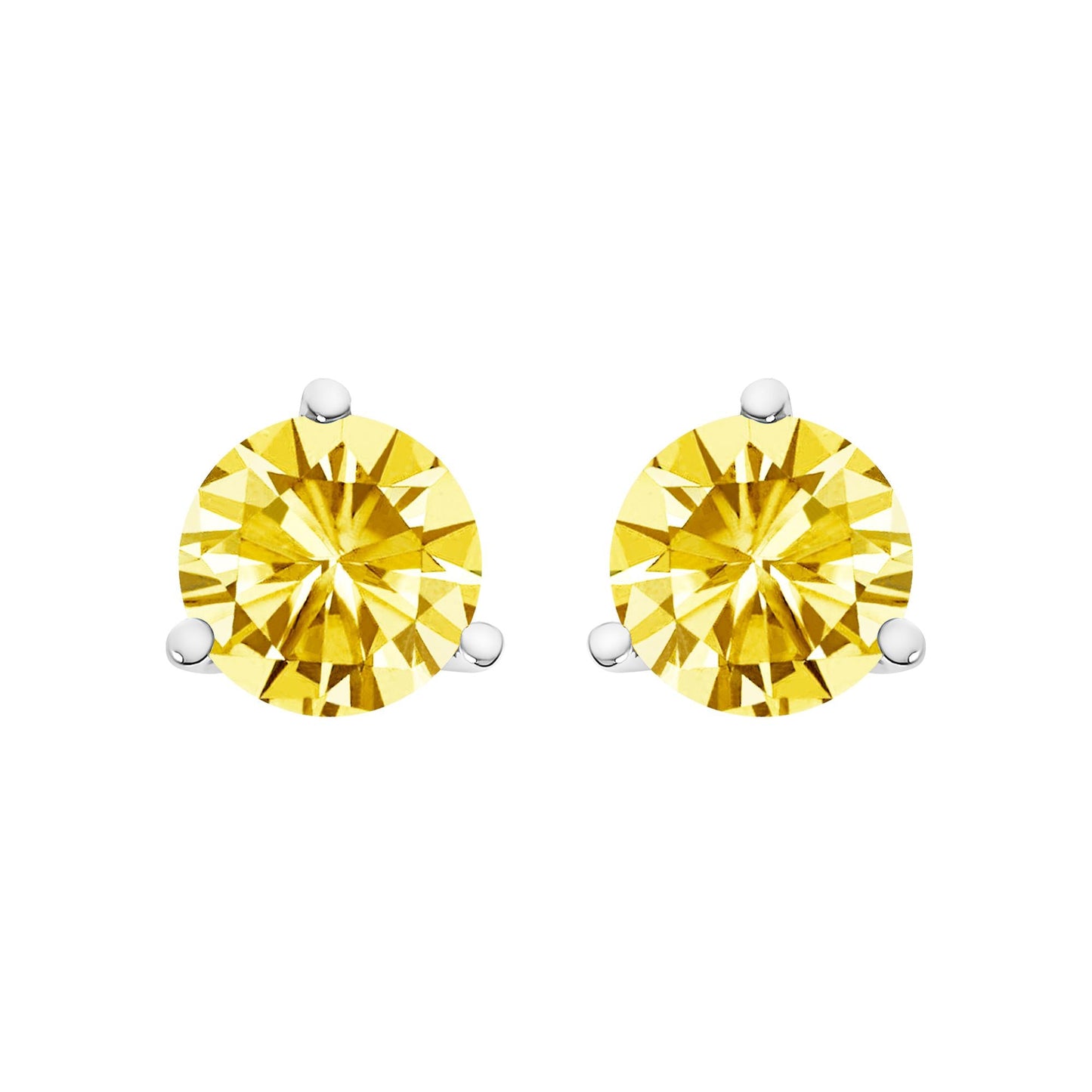 14K Gold 3-Prong Martini Set Yellow Lab Grown Diamond Solitaire Stud Earrings-3