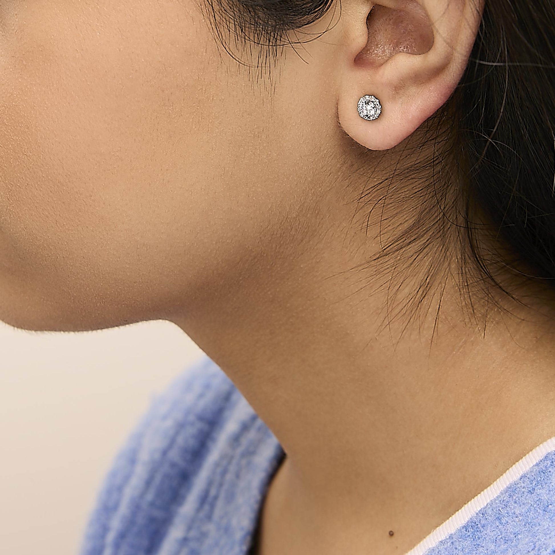 14K White Gold 1/2 Cttw Lab-Grown Diamond Halo Stud Earring (F-G Color, VS1-VS2 Clarity)-2