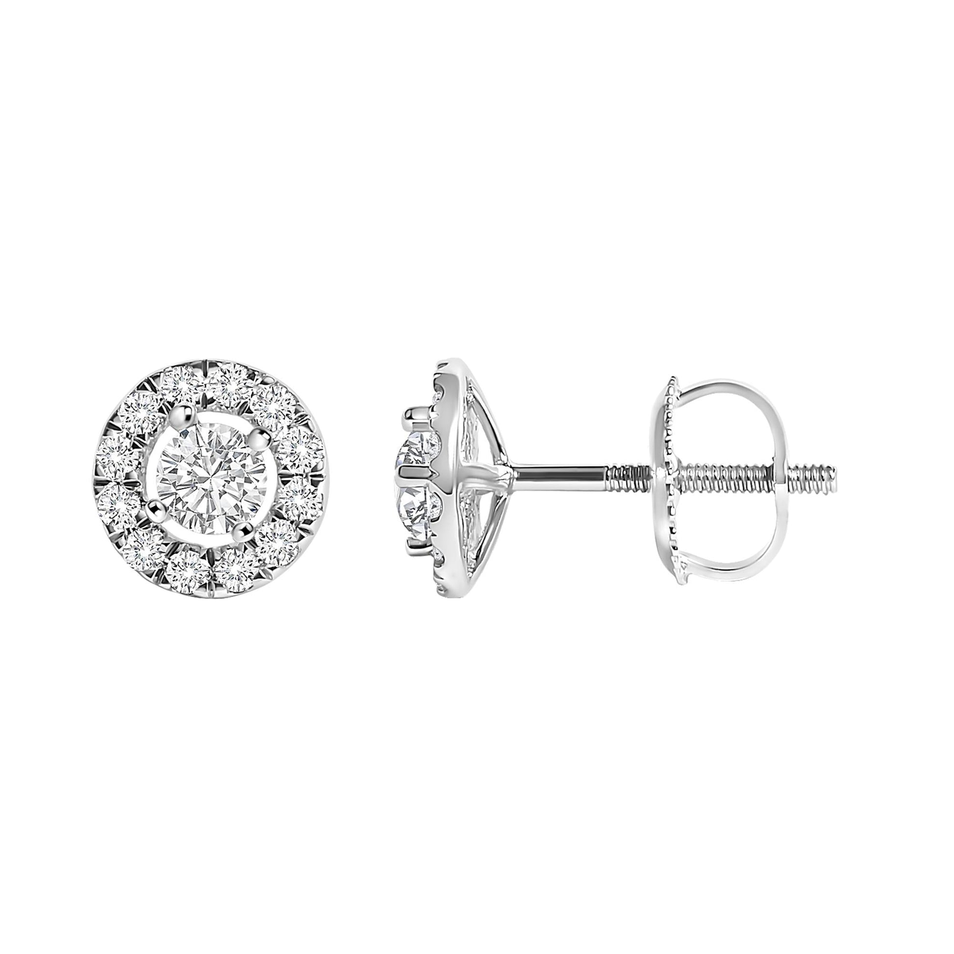 14K White Gold 3/4 Cttw Lab-Grown Diamond Floating Halo Stud Earring (F-G Color, VS1-VS2 Clarity)-3