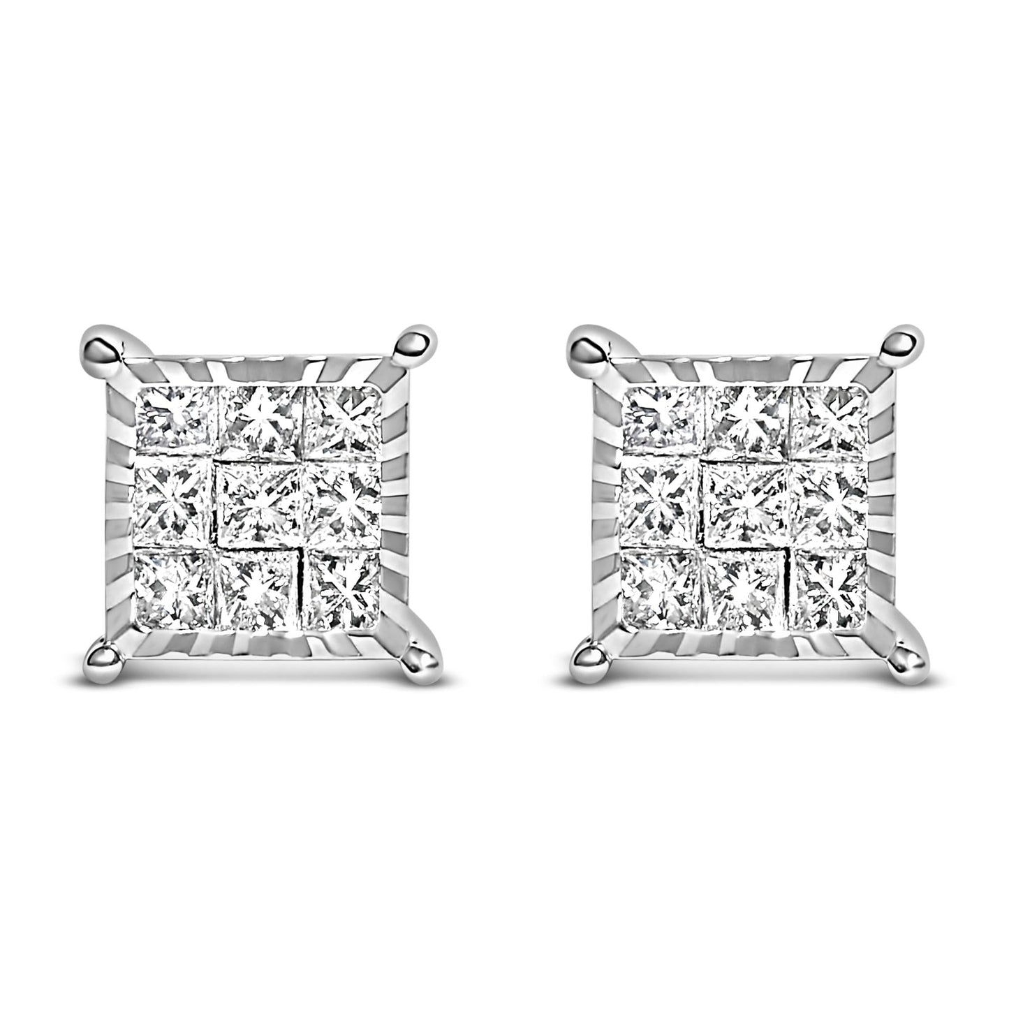 Sterling Silver 1/2 Cttw Princess Diamond Composite Square Stud Earrings-0