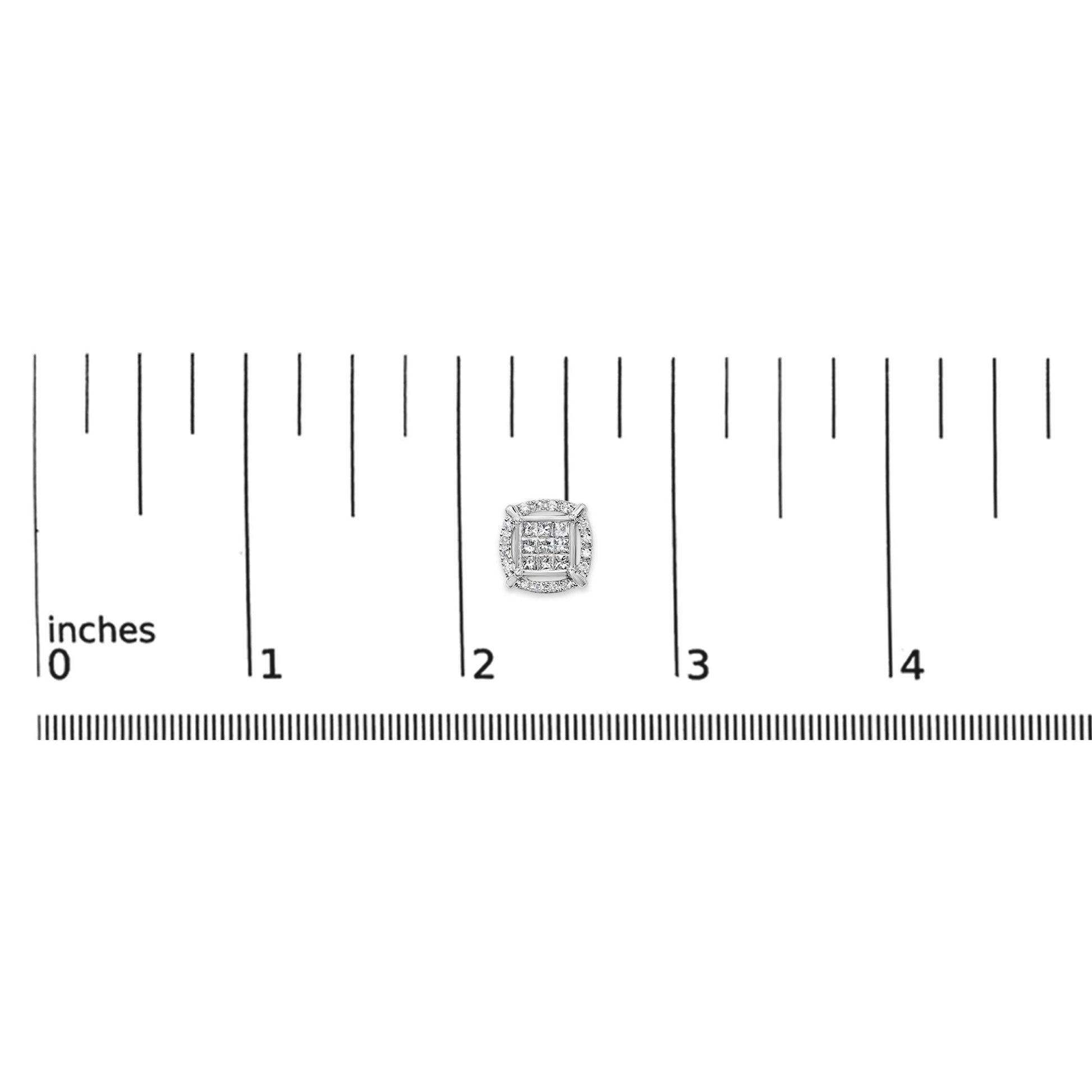 Sterling Silver 1 Cttw Princess Cut Diamond Square Halo Stud Earrings-4