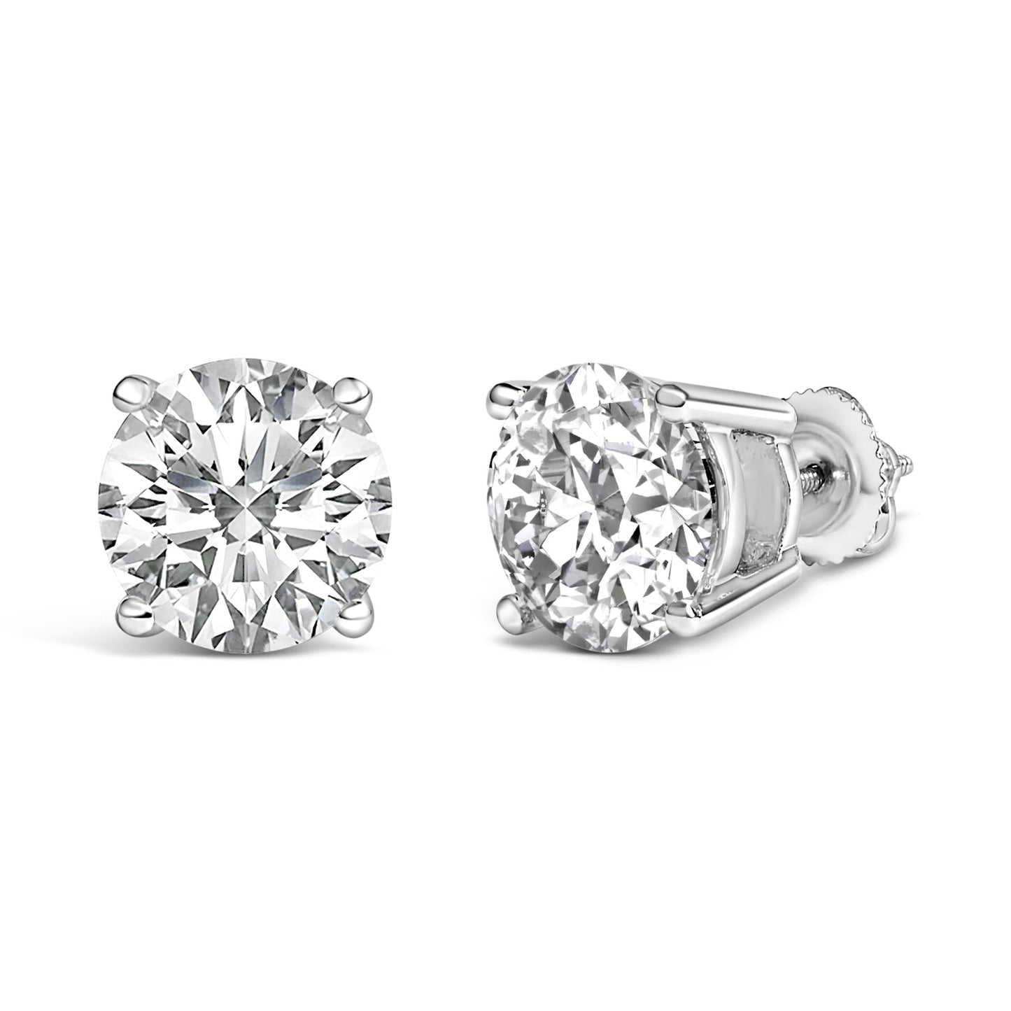 Platinum Round Lab Grown Diamond Solitaire Stud Earrings-4