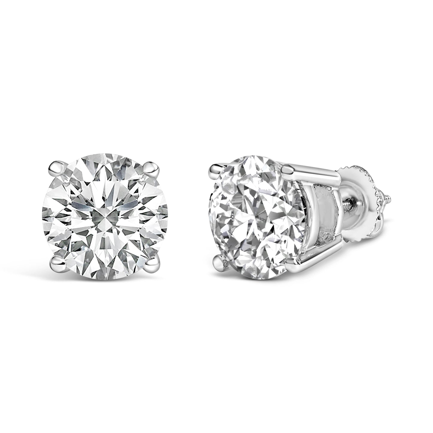14K White Gold 4.0 Cttw Round Lab Grown Diamond Solitaire Stud Earrings with Screw Backs