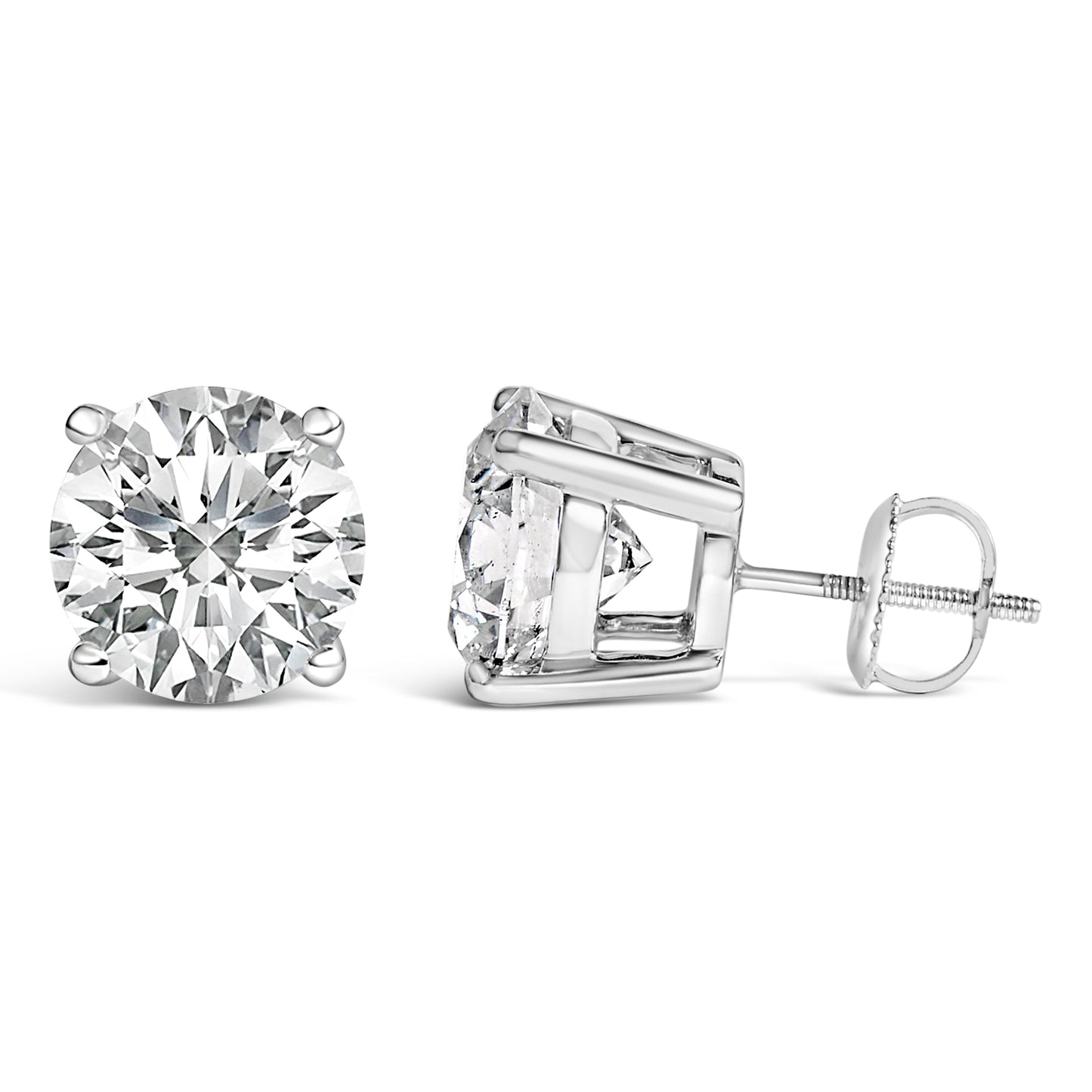 14K White Gold 4.0 Cttw Round Lab Grown Diamond Solitaire Stud Earrings with Screw Backs