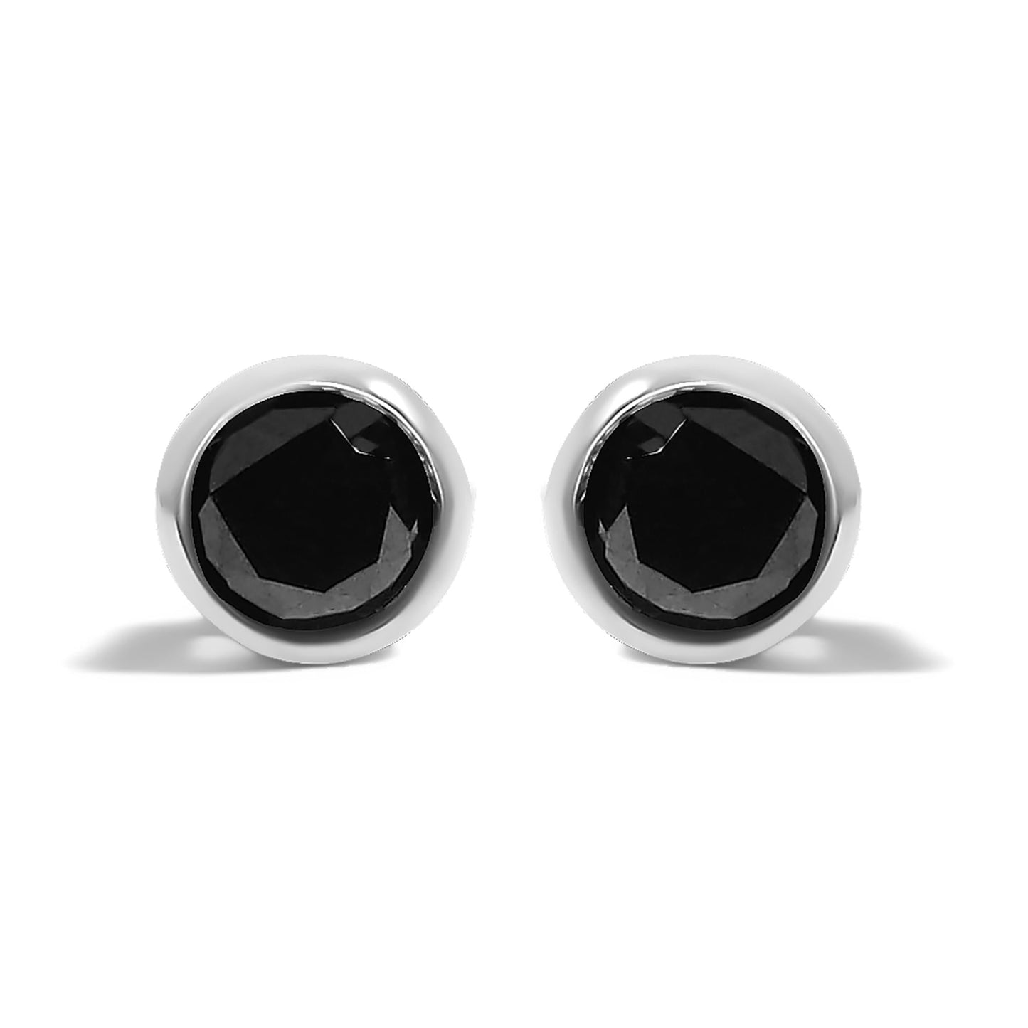 .925 Sterling Silver Round Brilliant-Cut Black Diamond Bezel-Set Stud Earrings with Screw Backs (Fancy Color-Enhanced, I2-I3 Clarity)-5