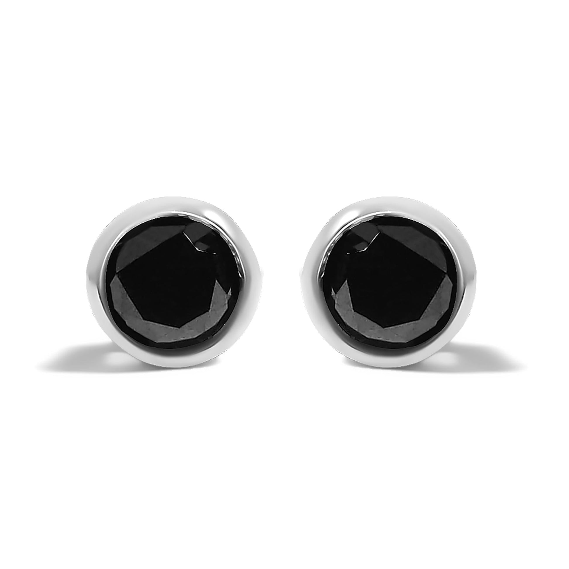.925 Sterling Silver Round Brilliant-Cut Black Diamond Bezel-Set Stud Earrings with Screw Backs (Fancy Color-Enhanced, I2-I3 Clarity)-5