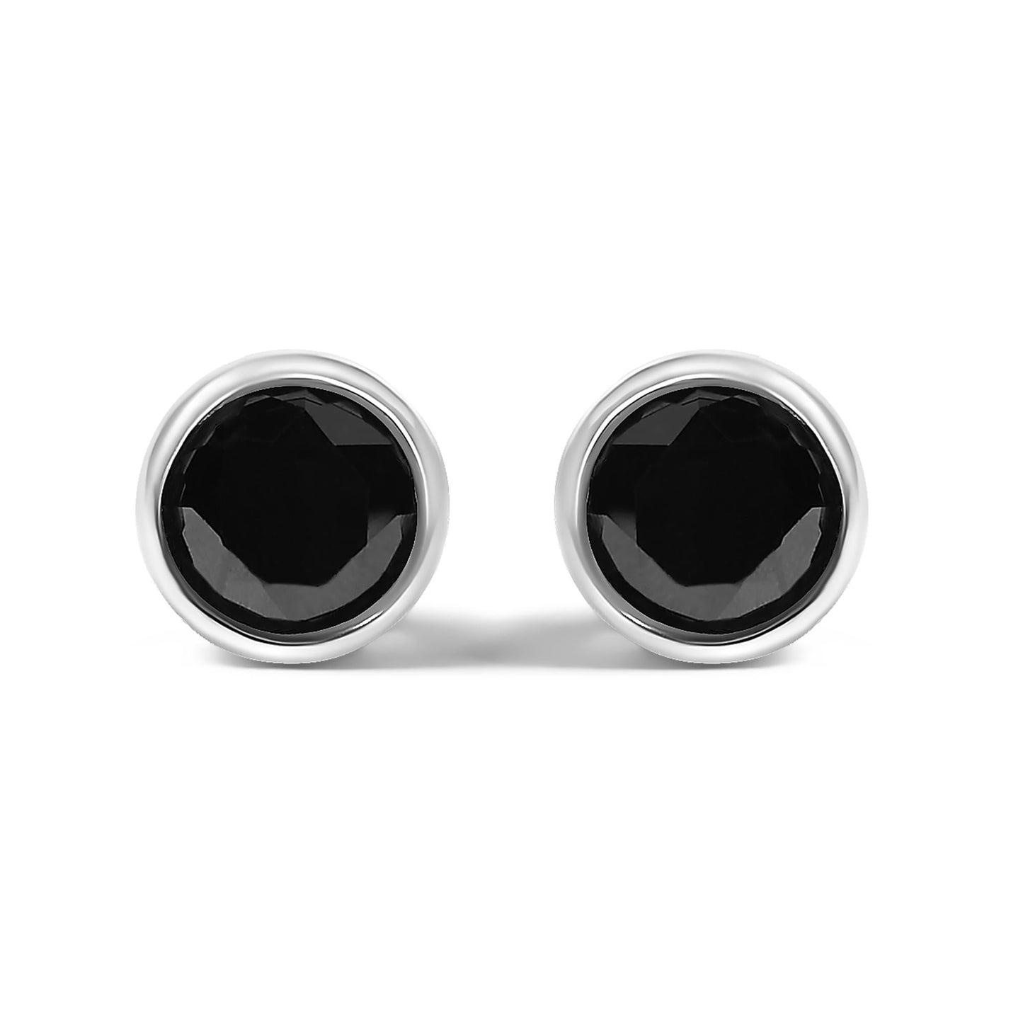 .925 Sterling Silver Round Brilliant-Cut Black Diamond Bezel-Set Stud Earrings with Screw Backs (Fancy Color-Enhanced, I2-I3 Clarity)-7