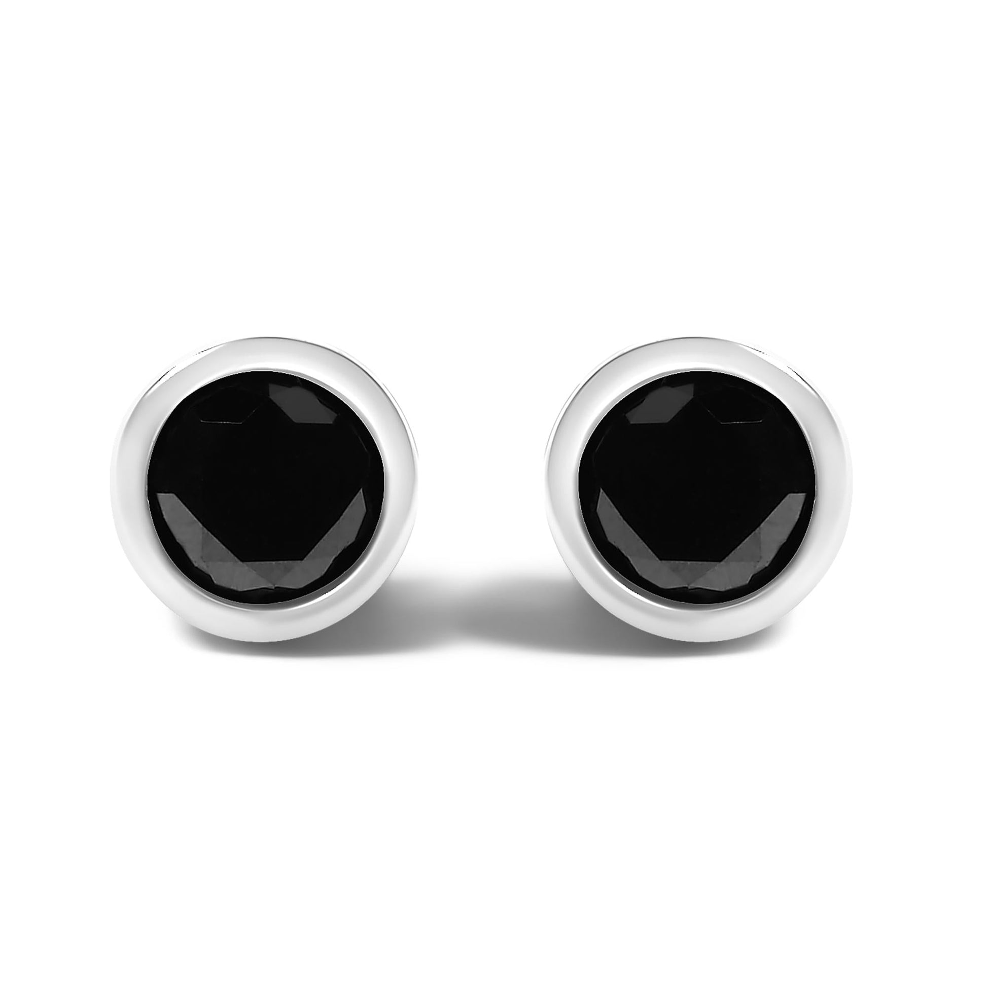 .925 Sterling Silver Round Brilliant-Cut Black Diamond Bezel-Set Stud Earrings with Screw Backs (Fancy Color-Enhanced, I2-I3 Clarity)-4