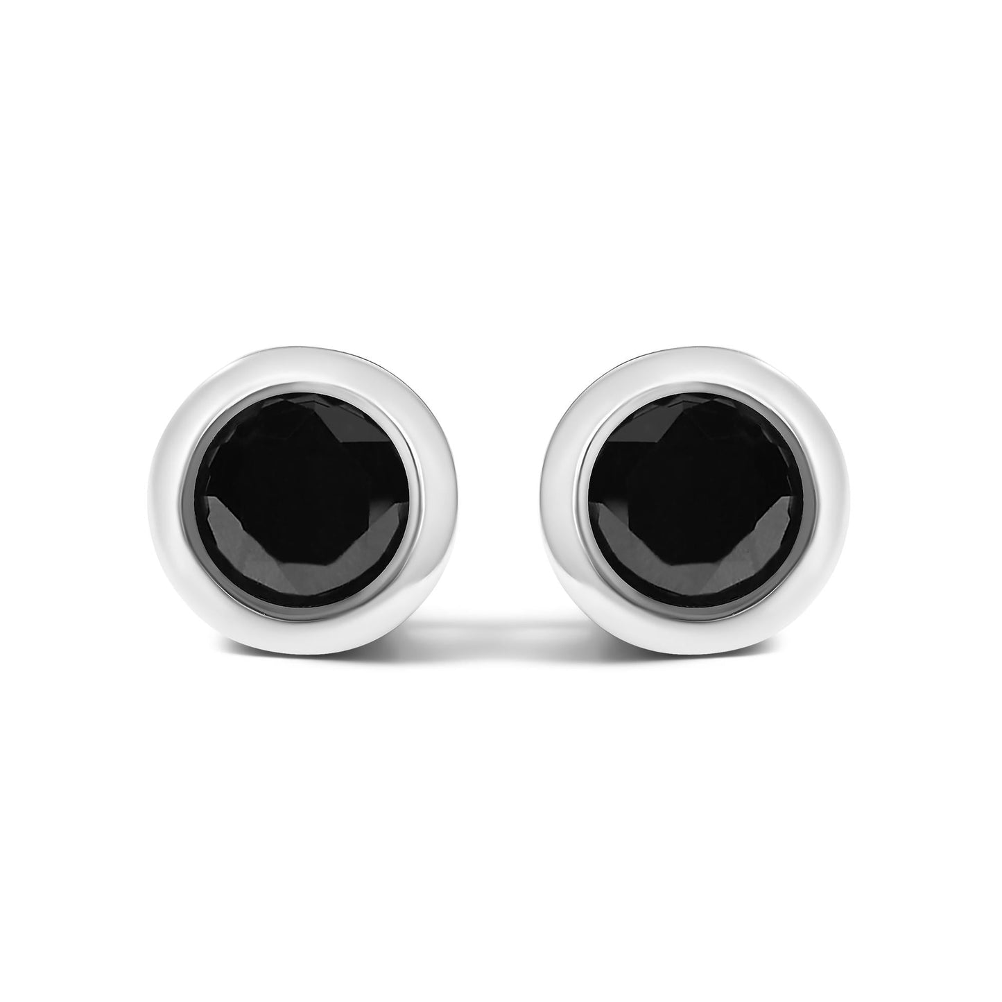 .925 Sterling Silver Round Brilliant-Cut Black Diamond Bezel-Set Stud Earrings with Screw Backs (Fancy Color-Enhanced, I2-I3 Clarity)-1