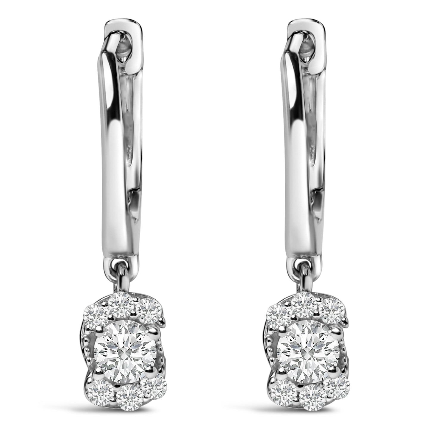 Sterling Silver 1/2 Cttw Lab Grown Diamond Floral Cluster Drop Earrings
