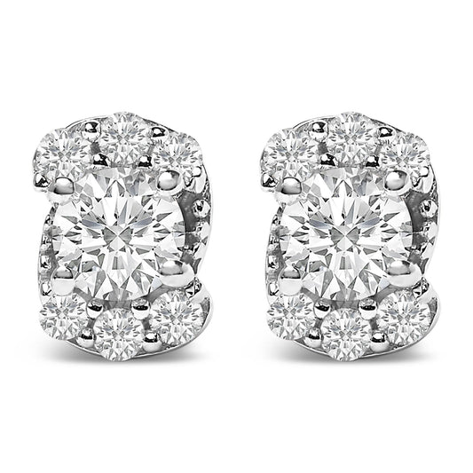 Sterling Silver 1/3 Cttw Lab Grown Diamond Halo Swirl Stud Earrings-0