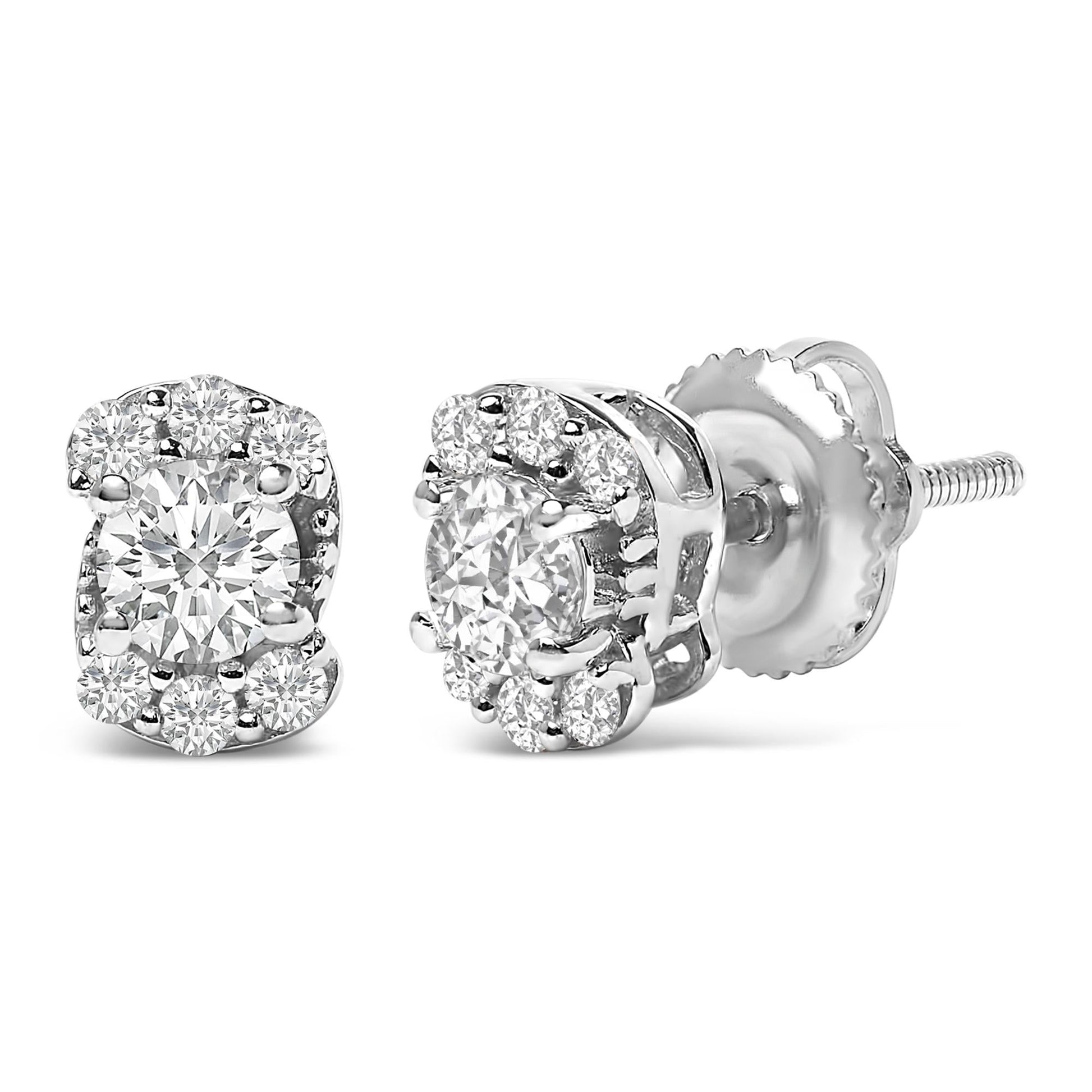 Sterling Silver 1/3 Cttw Lab Grown Diamond Halo Swirl Stud Earrings-1