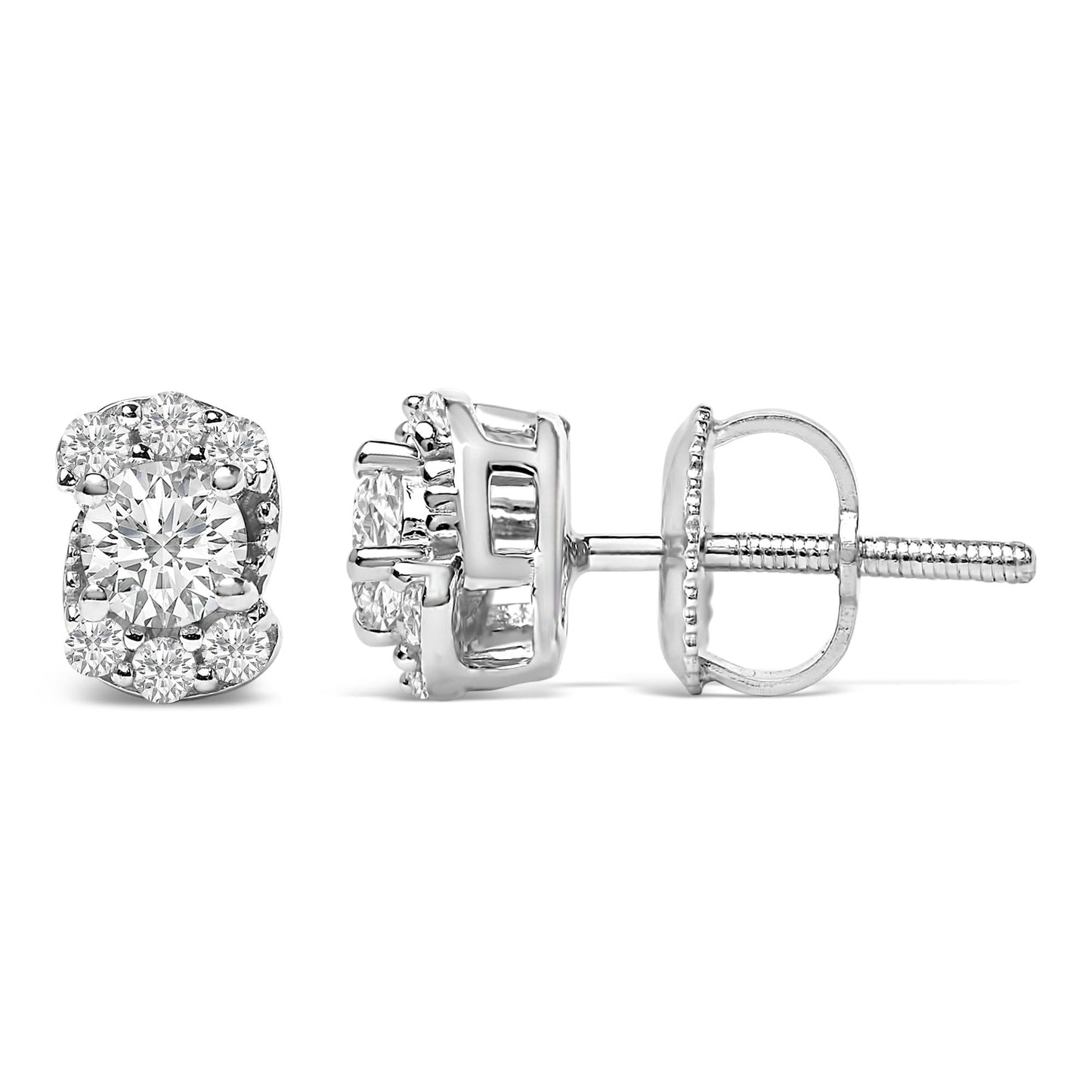 Sterling Silver 1/3 Cttw Lab Grown Diamond Halo Swirl Stud Earrings-3