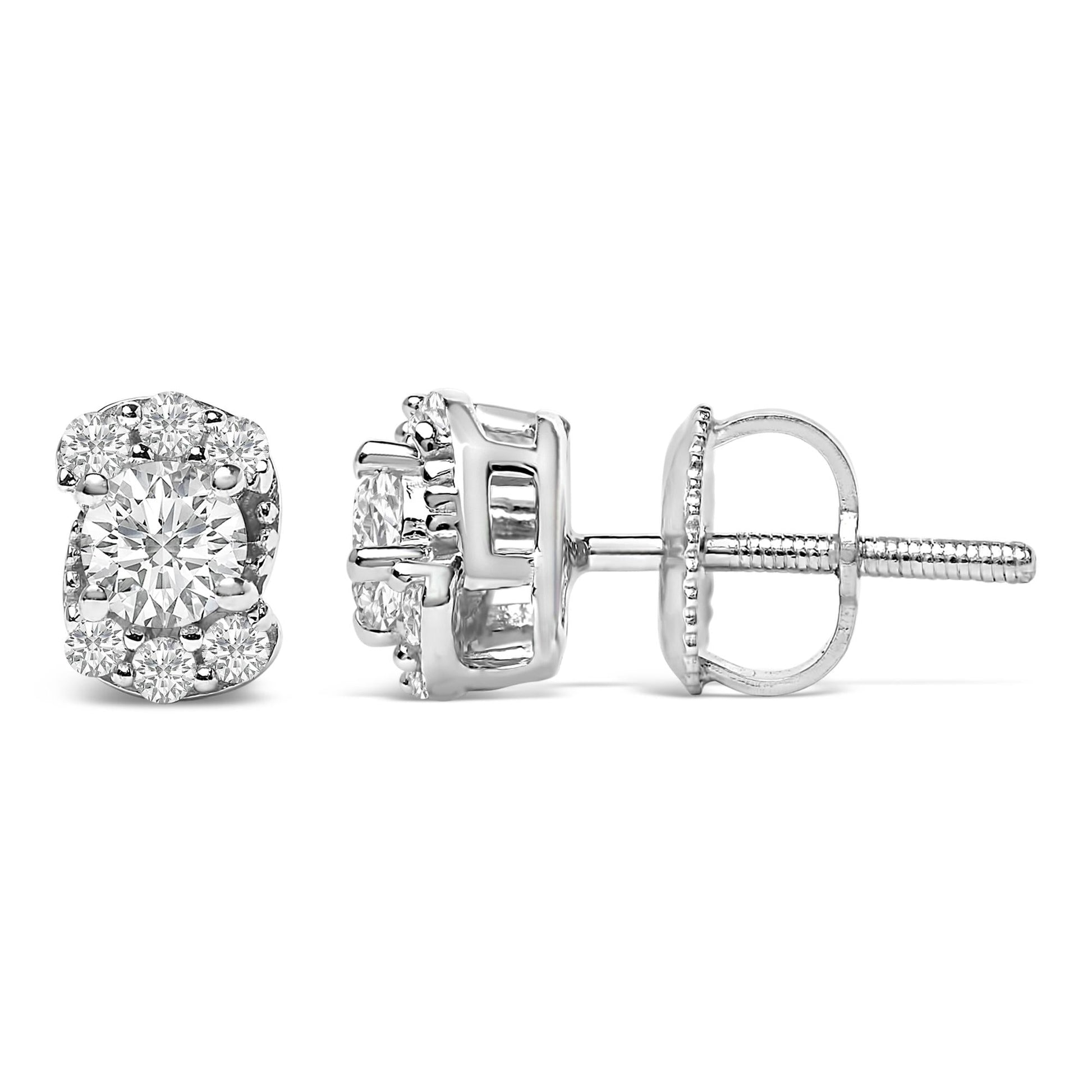 Sterling Silver 1/3 Cttw Lab Grown Diamond Halo Swirl Stud Earrings-3