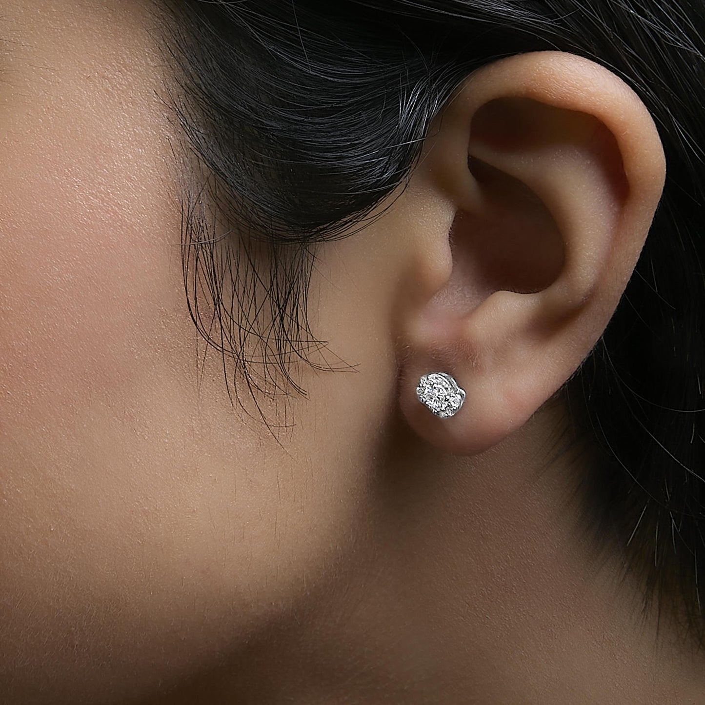 Sterling Silver 1/3 Cttw Lab Grown Diamond Halo Swirl Stud Earrings-2