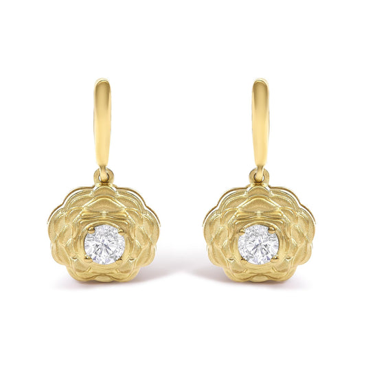 14K Yellow Gold Plated Sterling Silver 5/8 Cttw Lab Grown Diamond Flower Drop Earrings-0