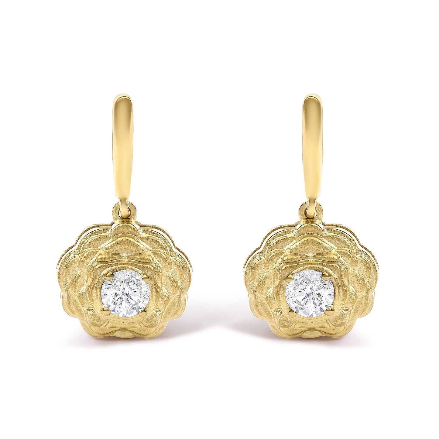 14K Yellow Gold Plated Sterling Silver 5/8 Cttw Lab Grown Diamond Flower Drop Earrings-0