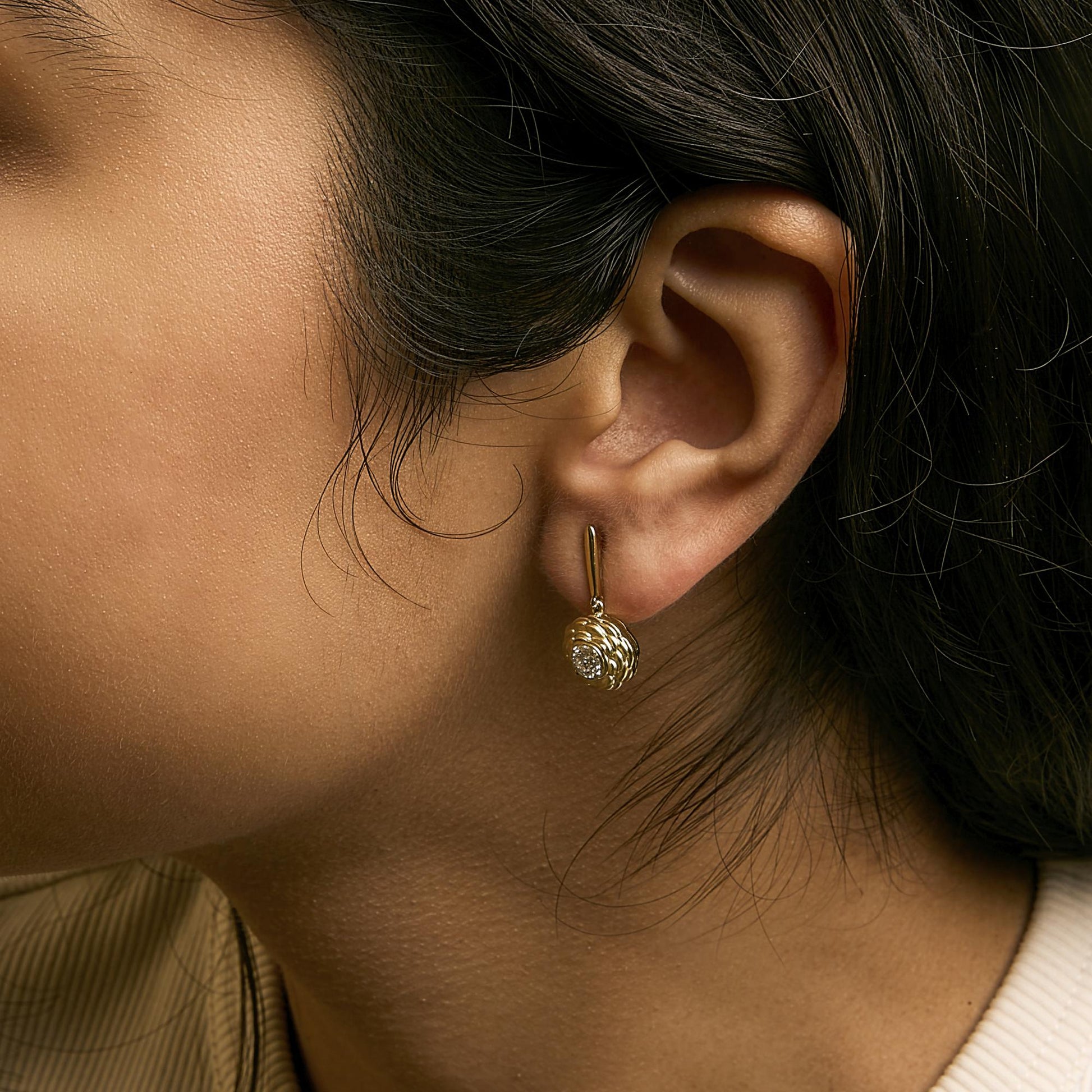 14K Yellow Gold Plated Sterling Silver 5/8 Cttw Lab Grown Diamond Flower Drop Earrings-2