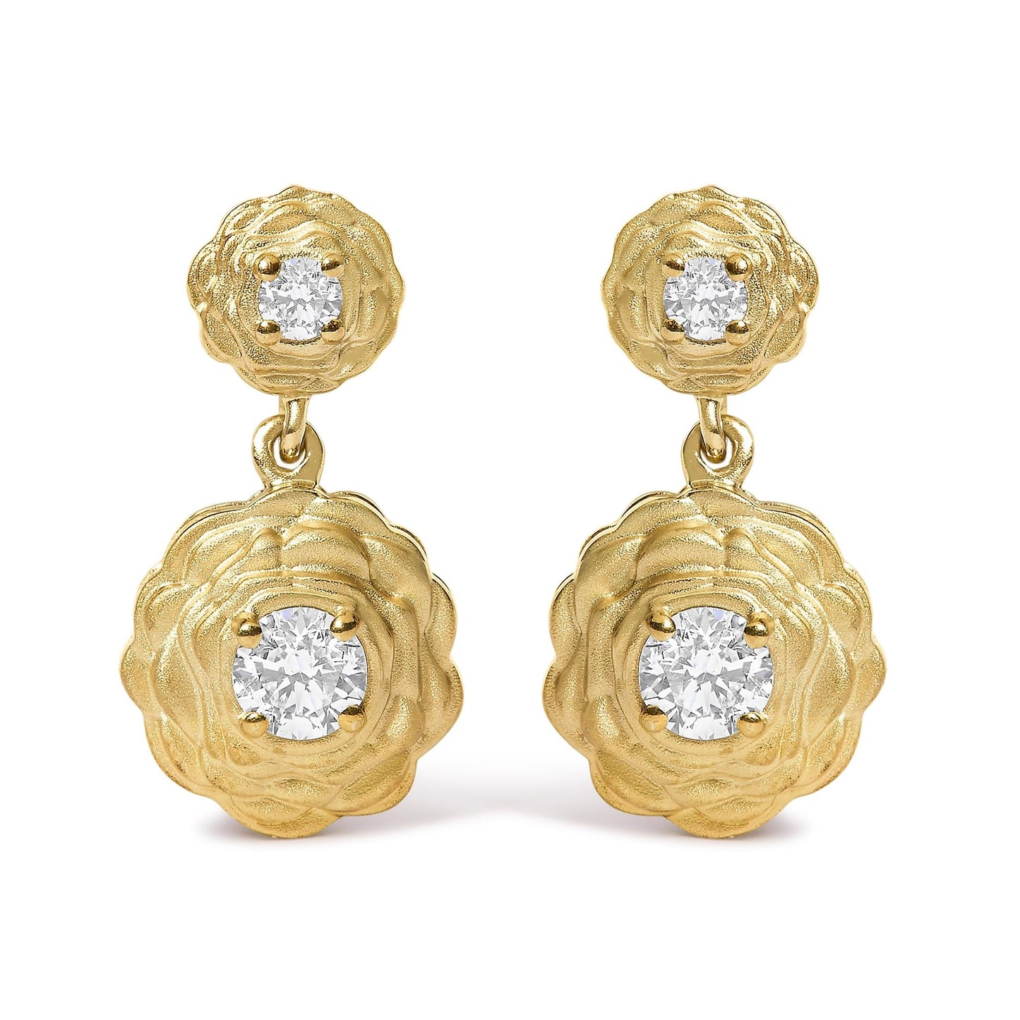 14K Yellow Gold Plated Sterling Silver 1/2 Cttw Lab Grown Diamond Rose Motif Drop Earrings-0