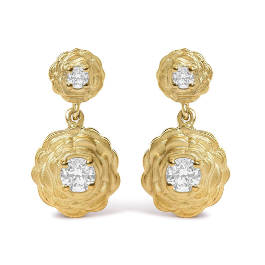 14K Yellow Gold Plated Sterling Silver 1/2 Cttw Lab Grown Diamond Rose Motif Drop Earrings-0